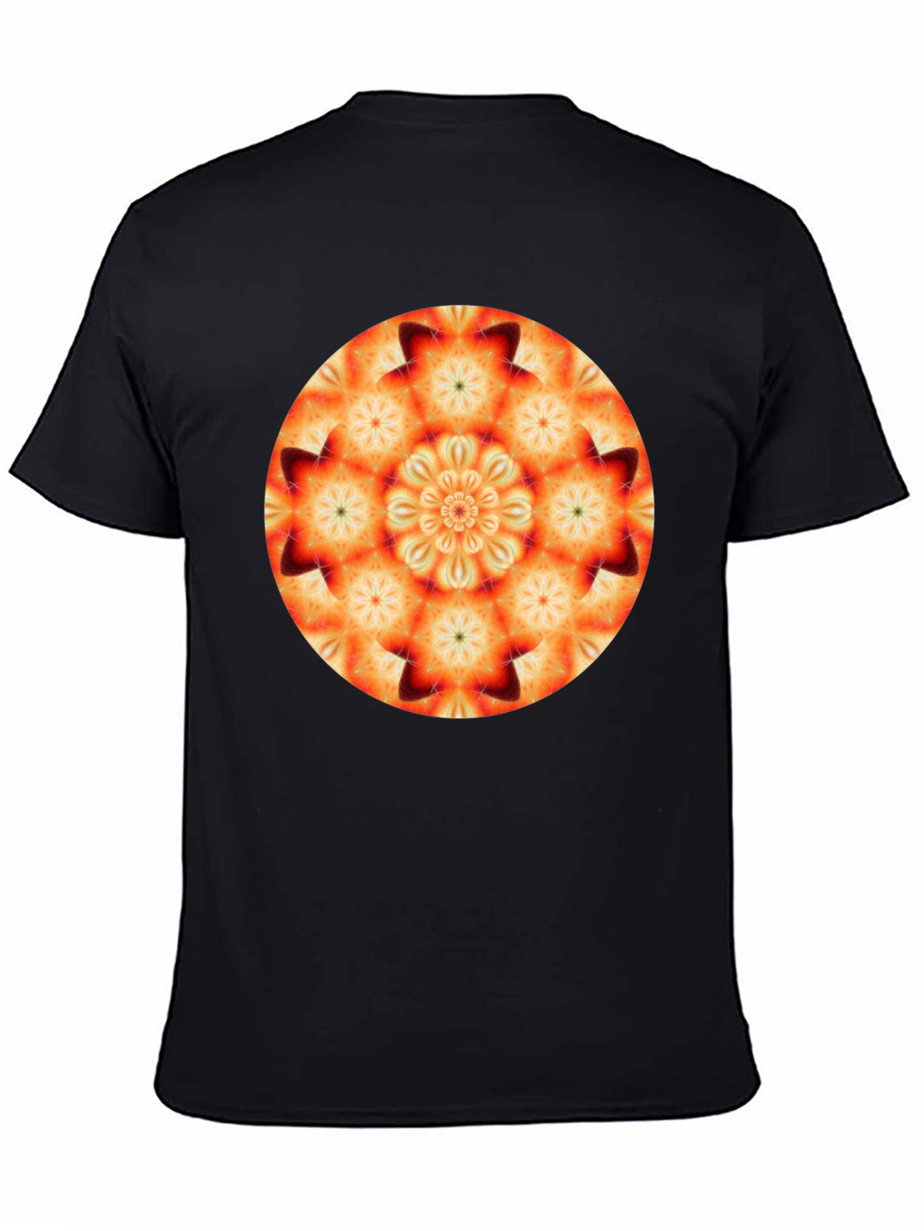 Orange Mandala T-Shirt - Geometric Pattern Black Tee