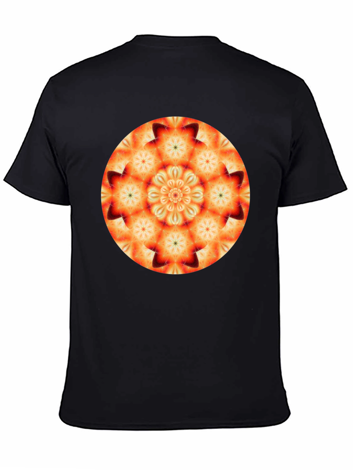 Orange Mandala T-Shirt - Geometric Pattern Black Tee