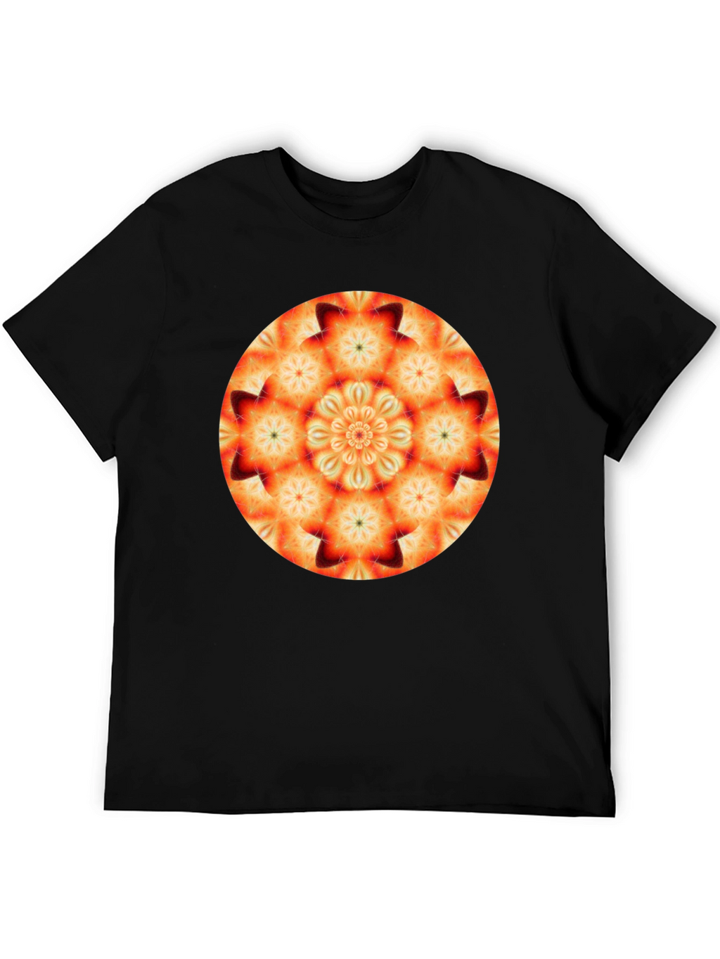 Orange Mandala T-Shirt - Geometric Pattern Black Tee