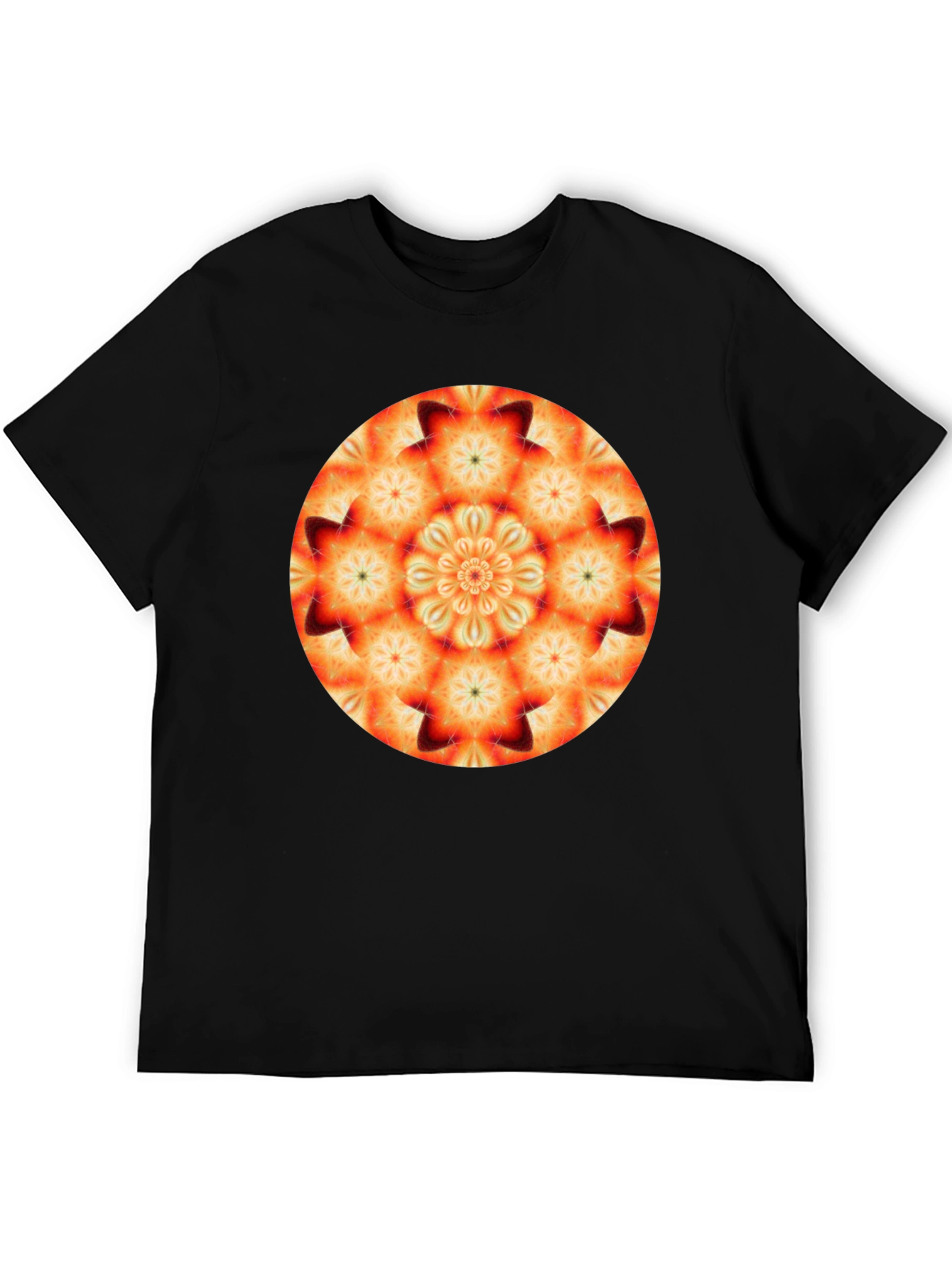Orange Mandala T-Shirt - Geometric Pattern Black Tee
