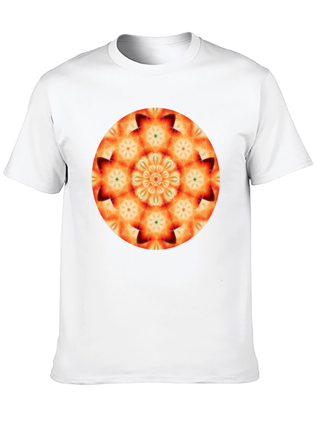 Orange Mandala T-Shirt - Geometric Pattern Black Tee