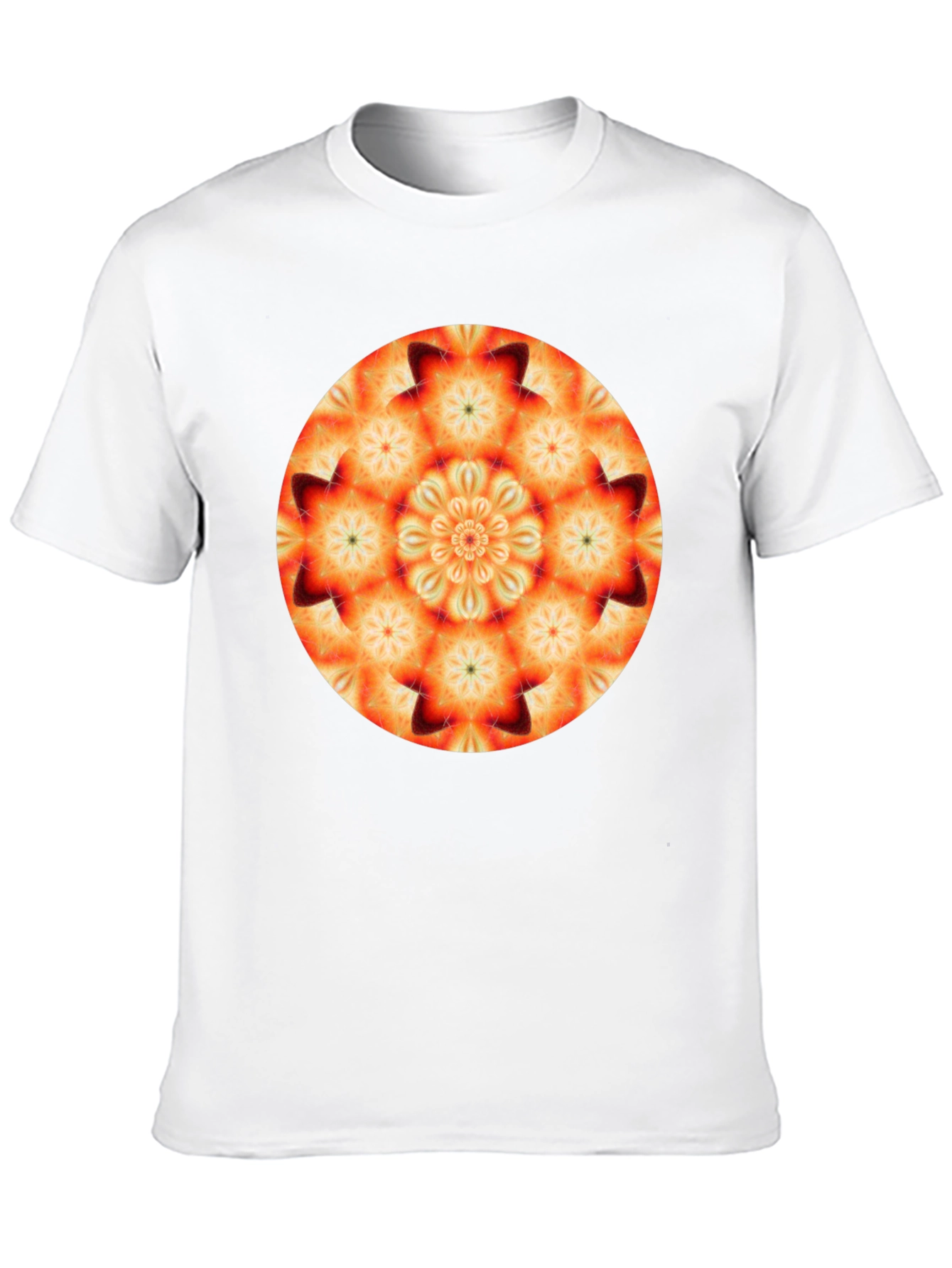 Orange Mandala T-Shirt - Geometric Pattern Black Tee