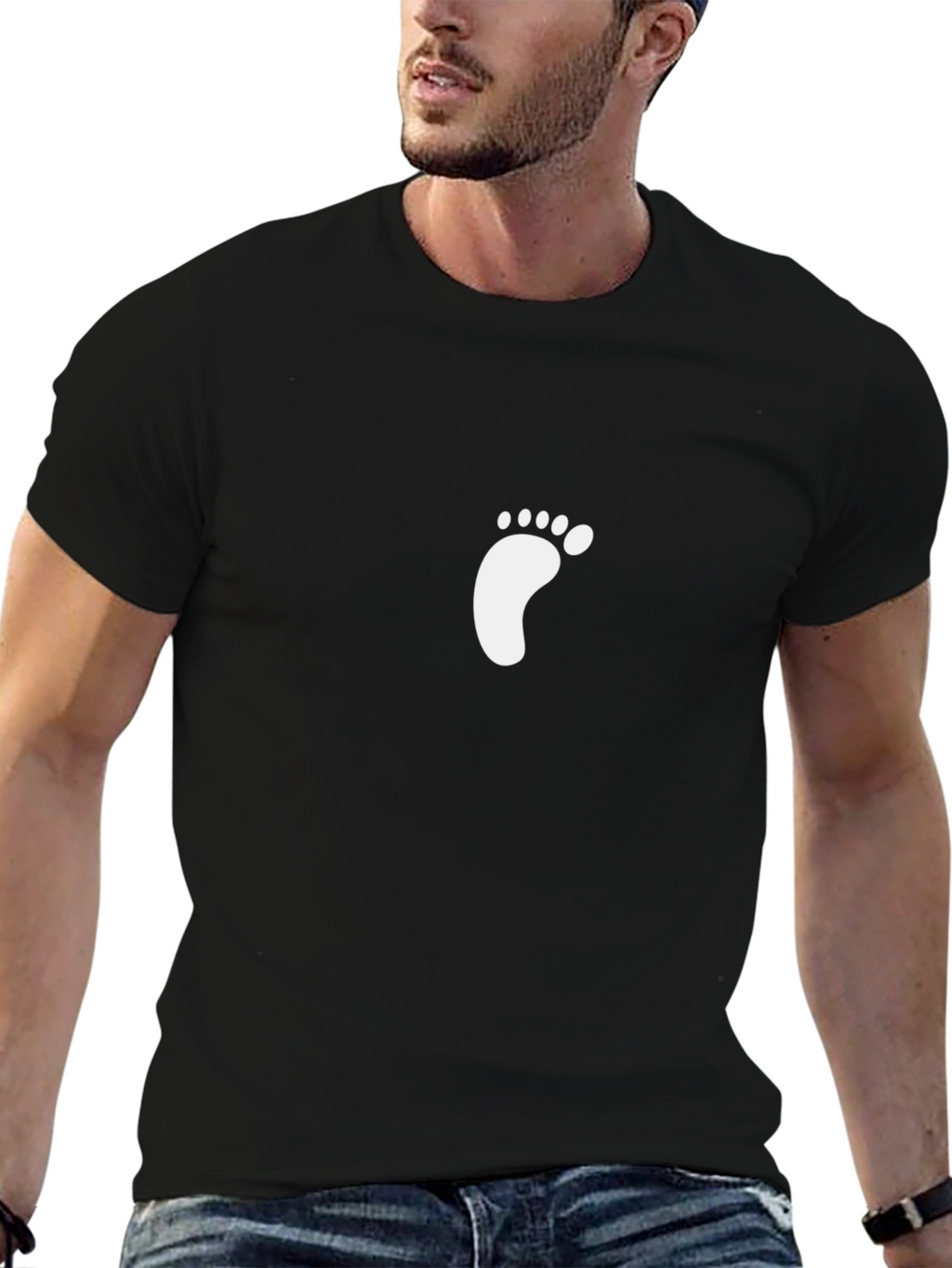 Black T-Shirt with Footprint Design
