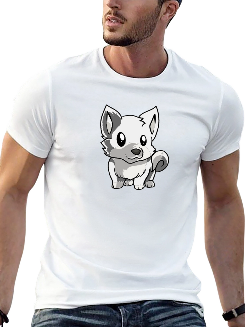 Cute White Wolf Graphic T-Shirt