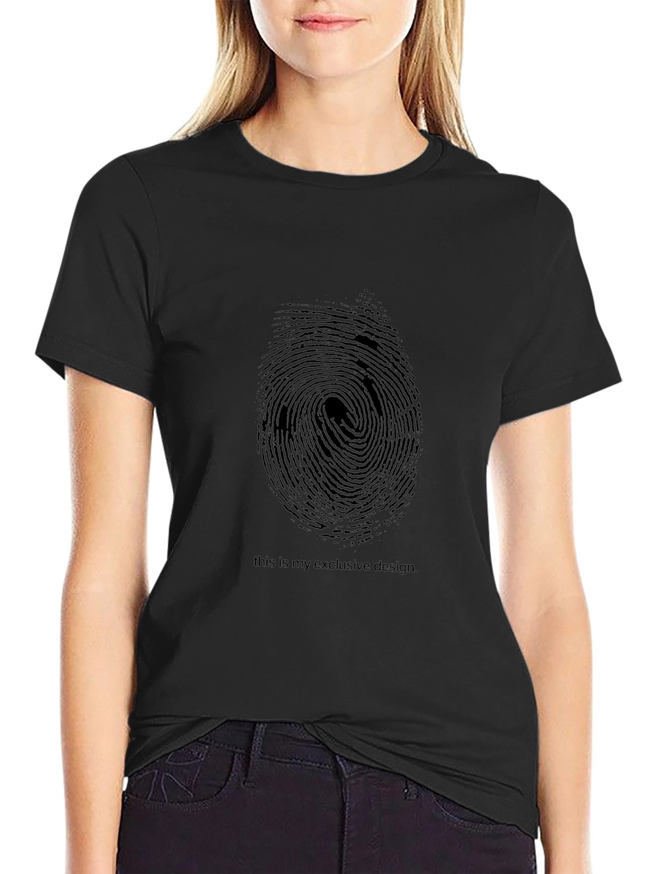 Exclusive Fingerprint Design Black T-Shirt