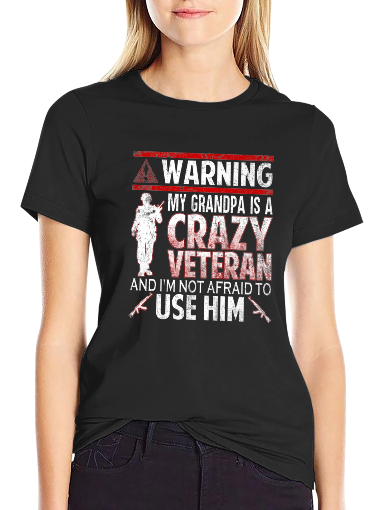 Warning Crazy Veteran Grandpa T-Shirt