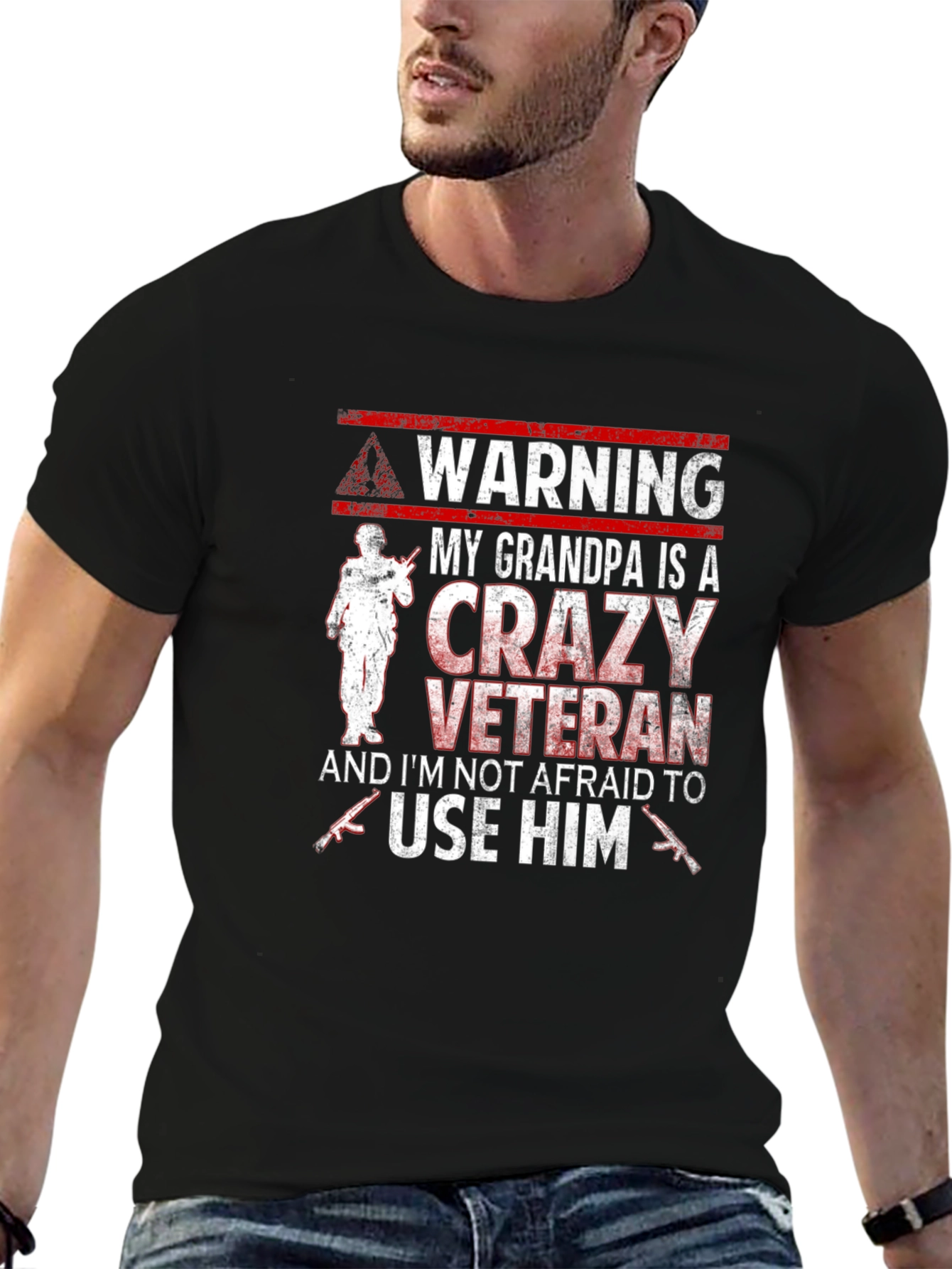 Warning Crazy Veteran Grandpa T-Shirt
