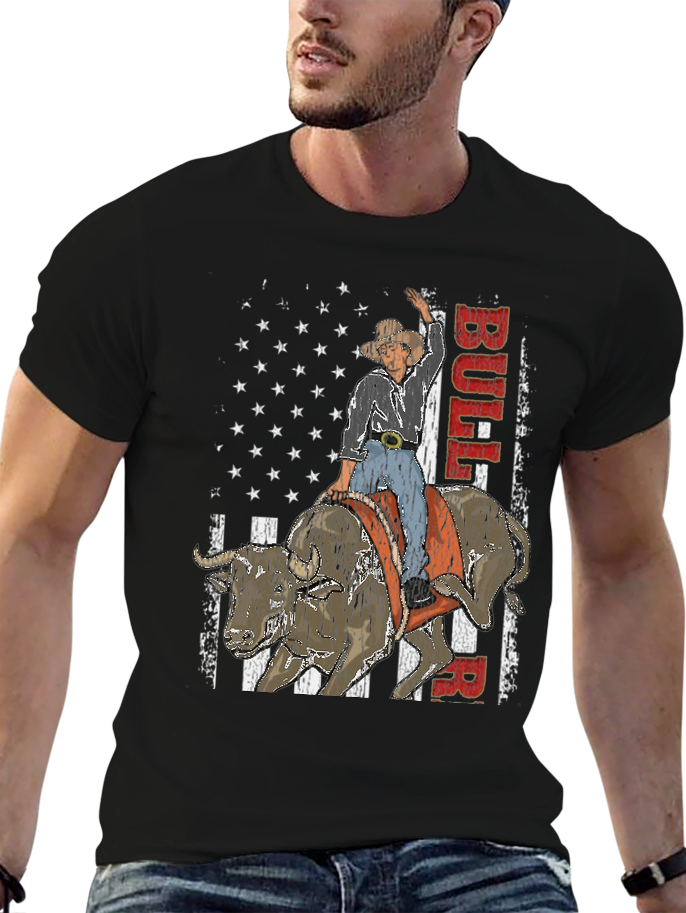 Bull Rider American Flag Graphic Tee