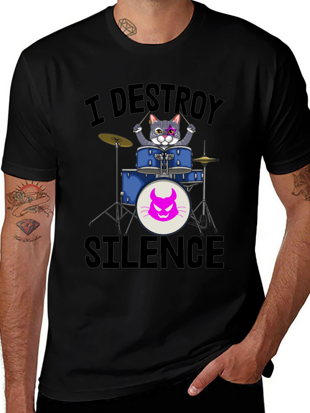 I Destroy Silence Cat Drummer T-Shirt