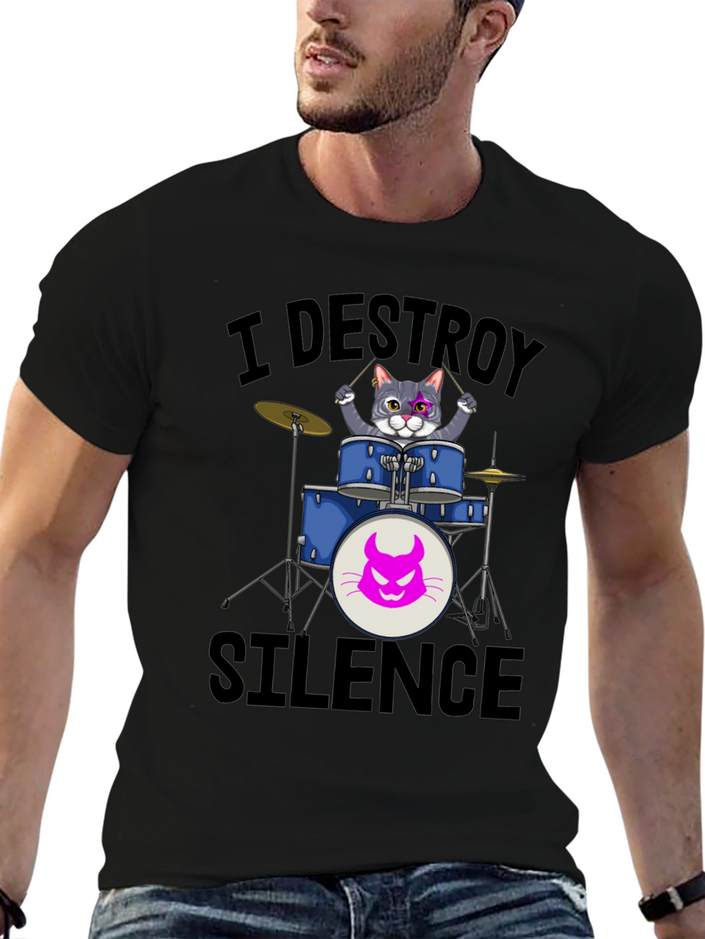 I Destroy Silence Cat Drummer T-Shirt