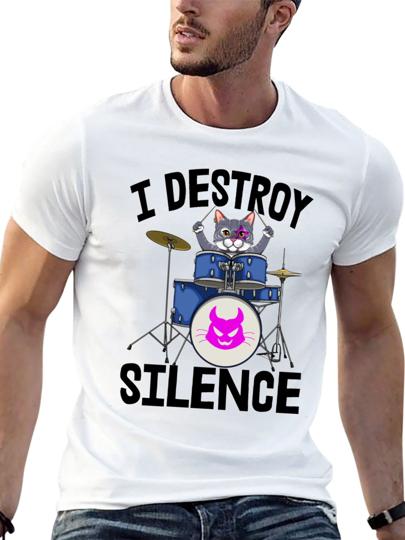 I Destroy Silence Cat Drummer T-Shirt