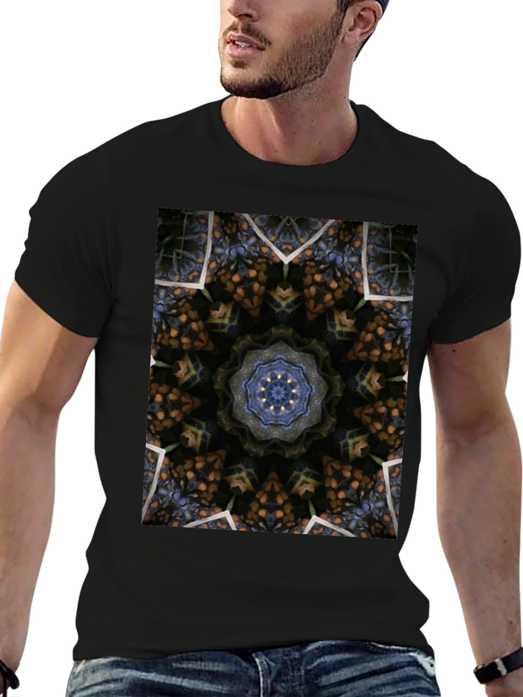 Kaleidoscope Pattern Black T-Shirt