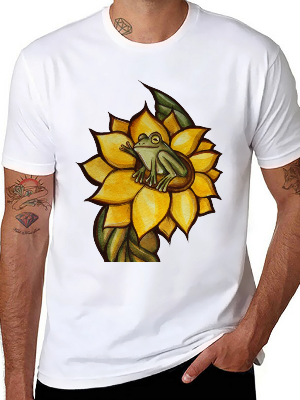 Frog on Sunflower Graphic T-Shirt