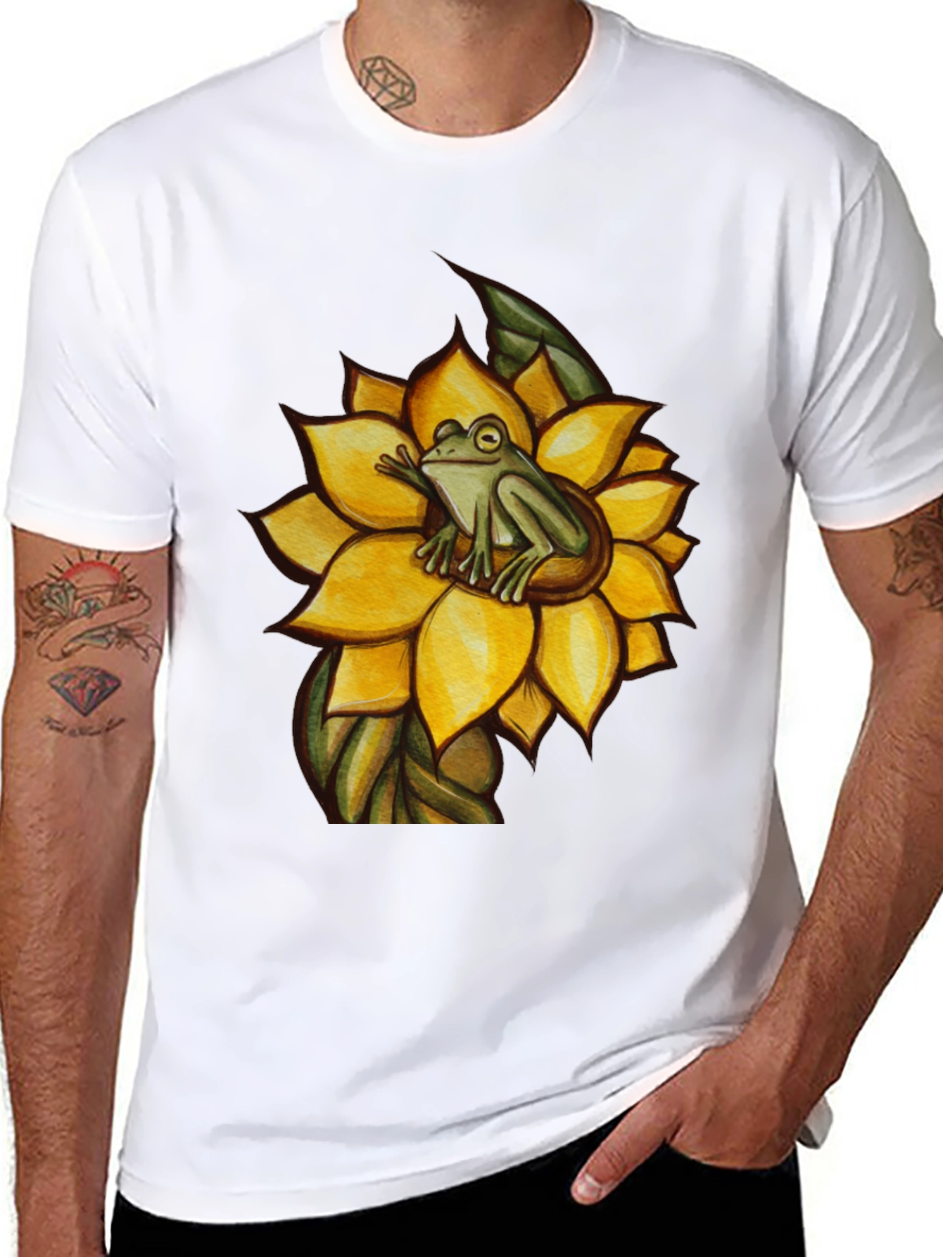 Frog on Sunflower Graphic T-Shirt