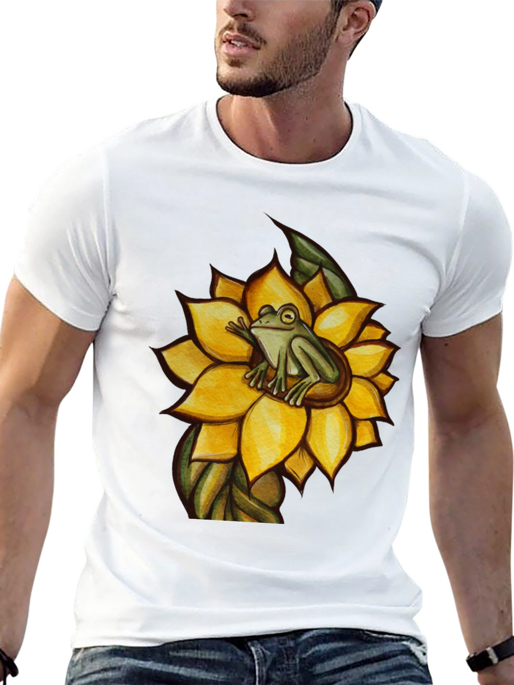 Frog on Sunflower Graphic T-Shirt
