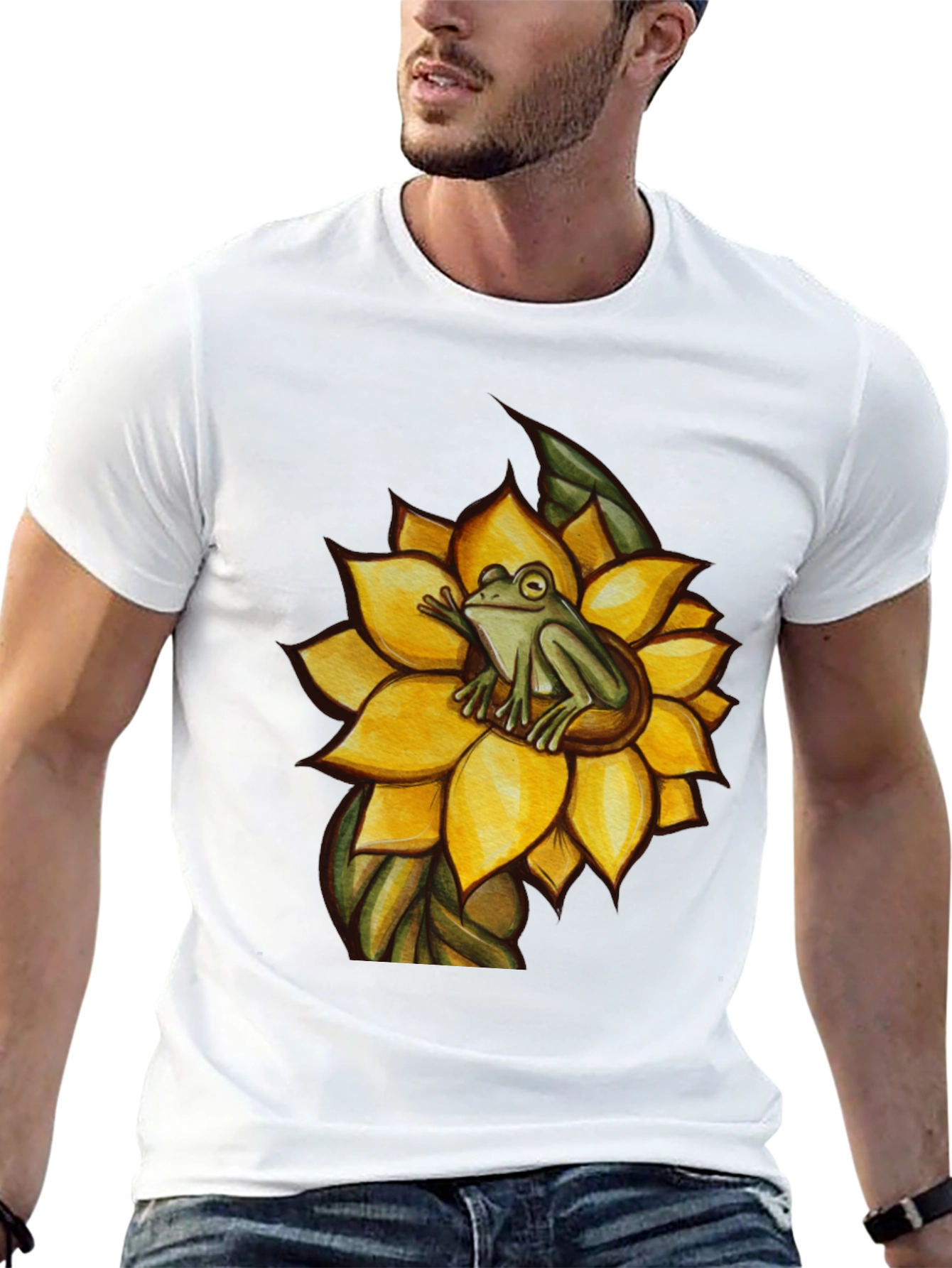 Frog on Sunflower Graphic T-Shirt