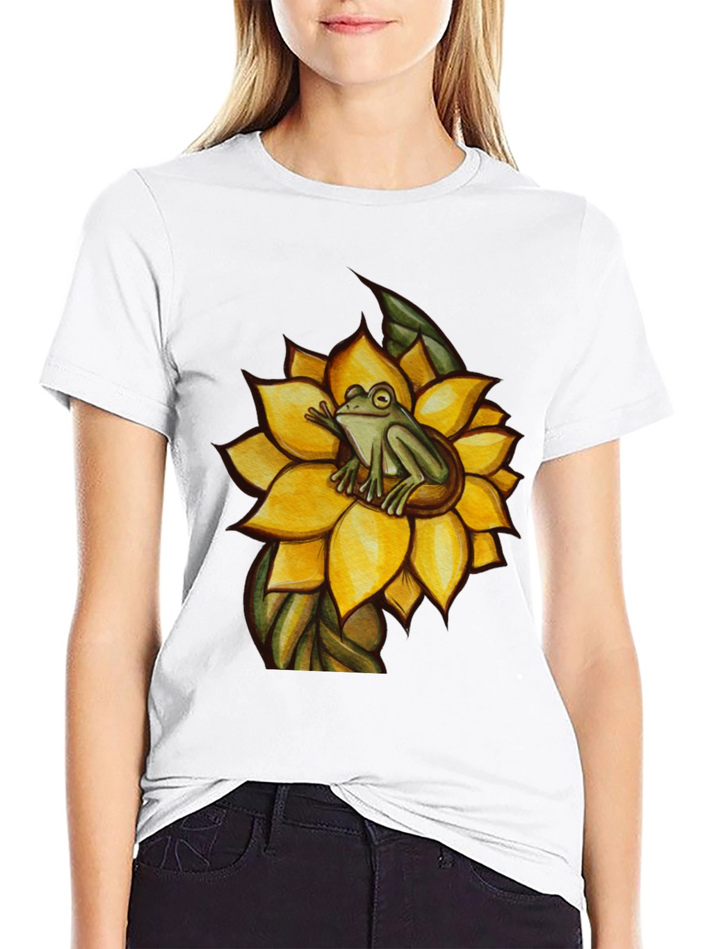 Frog on Sunflower Graphic T-Shirt