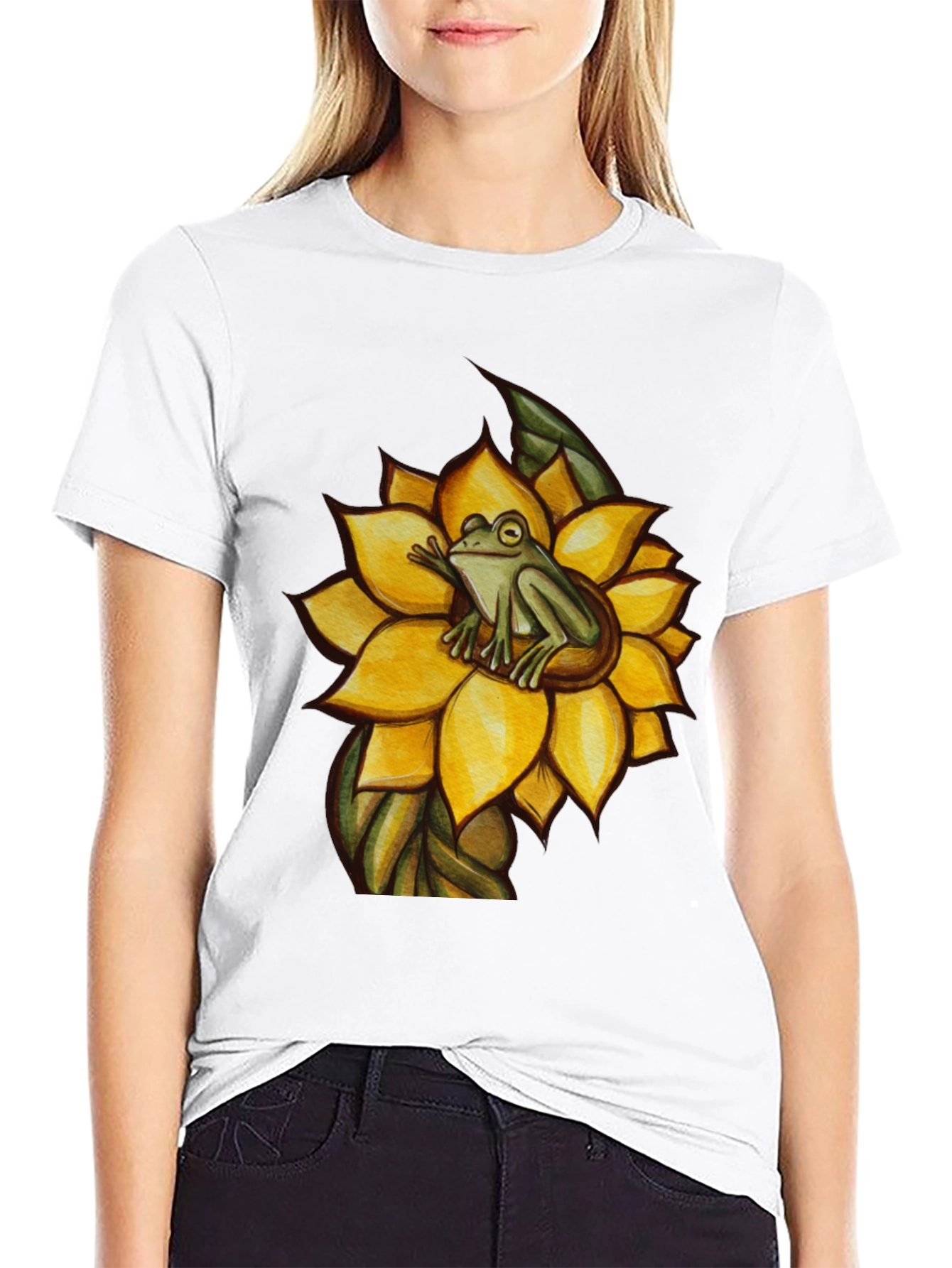 Frog on Sunflower Graphic T-Shirt