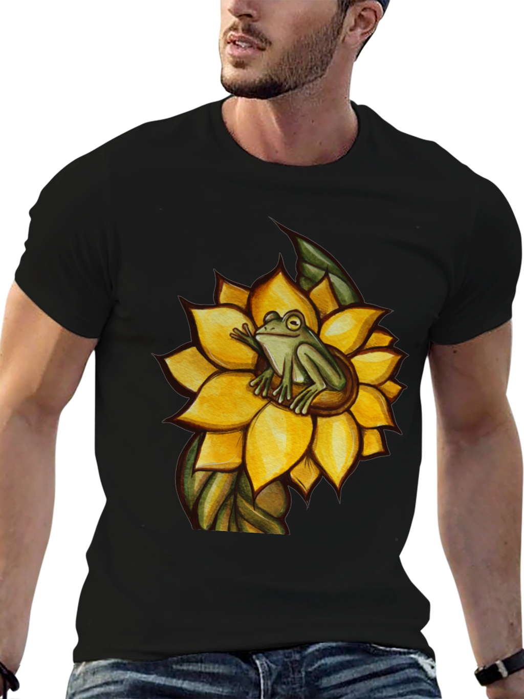 Frog on Sunflower Graphic T-Shirt
