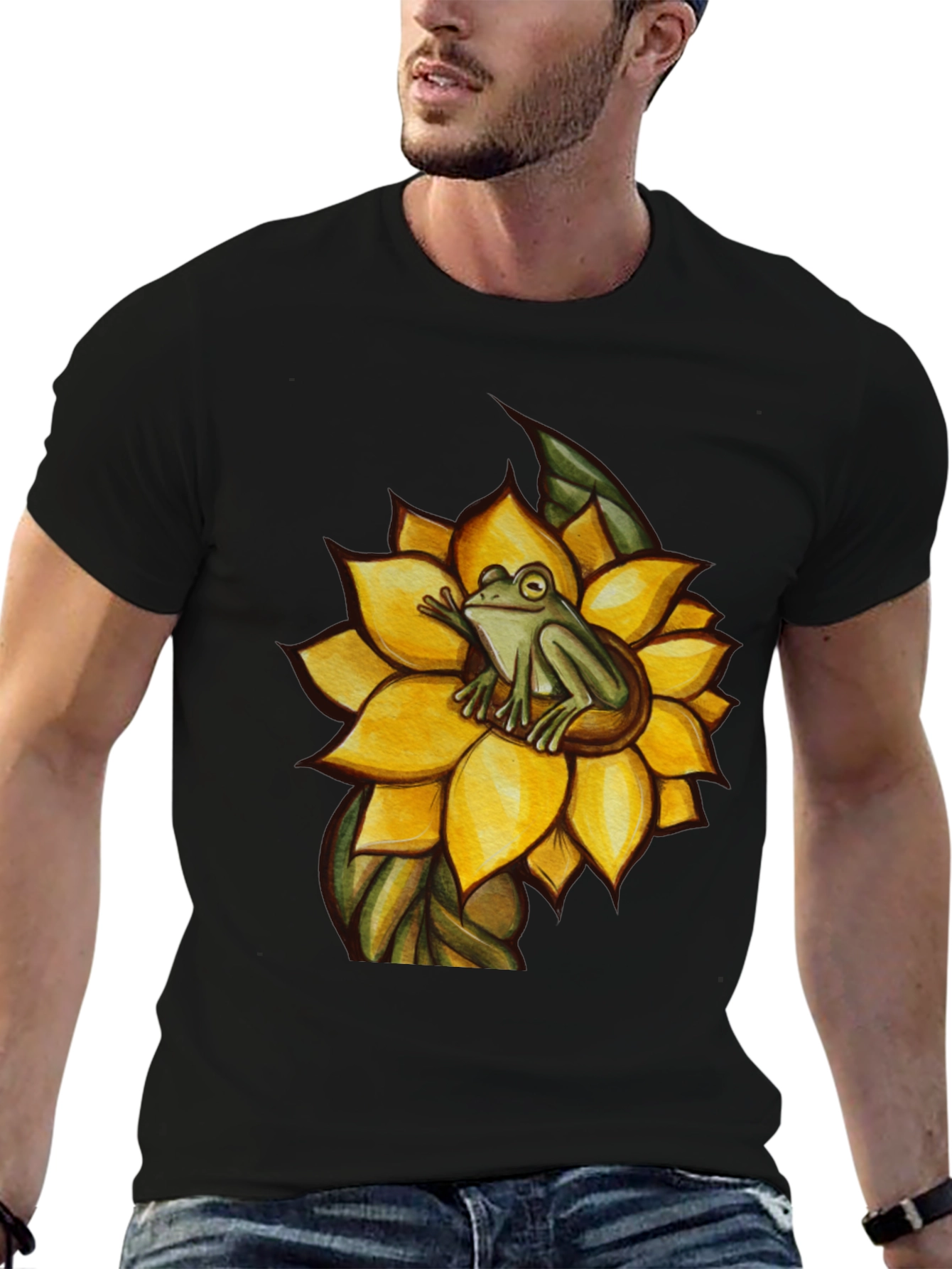 Frog on Sunflower Graphic T-Shirt