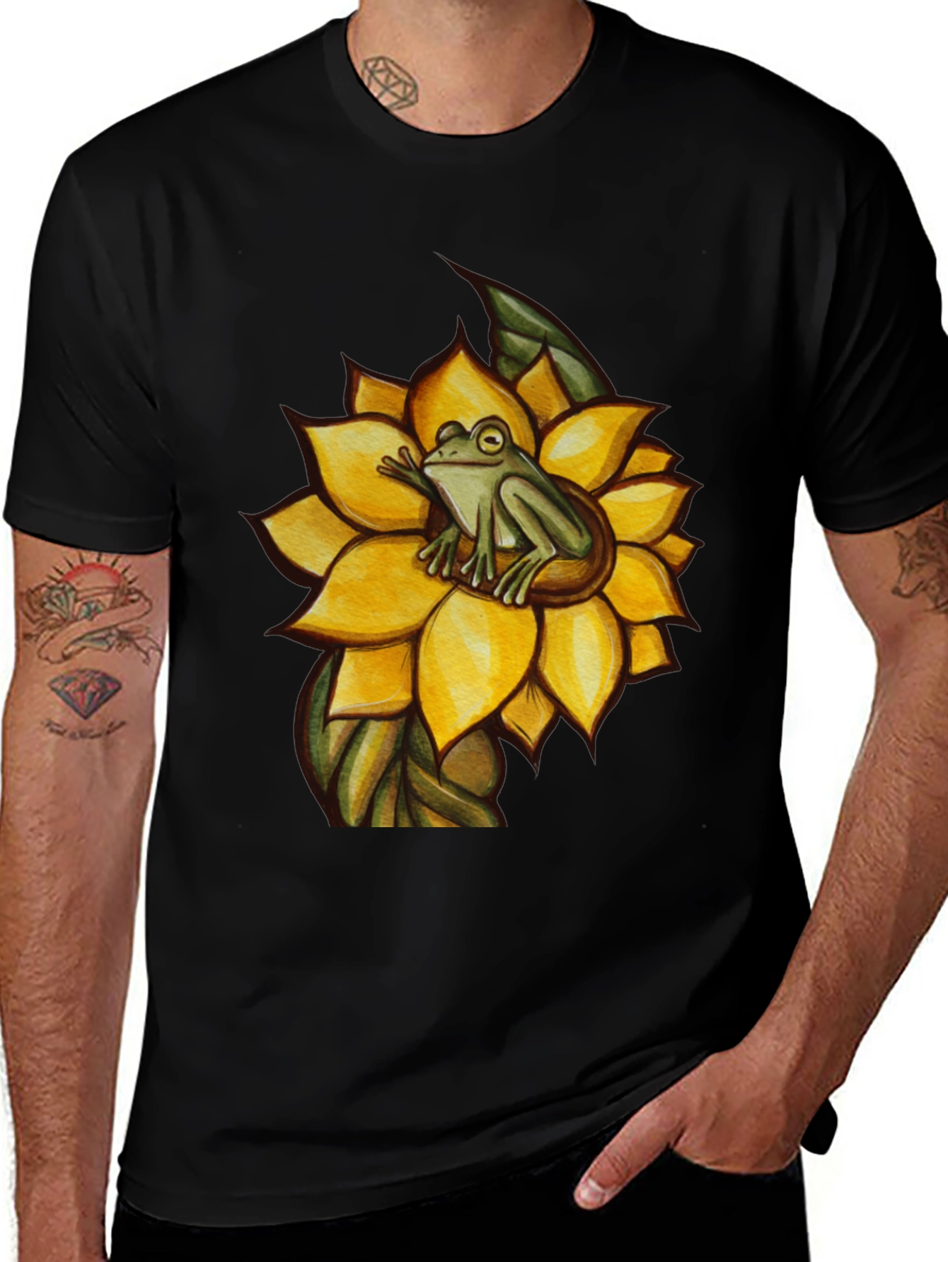 Frog on Sunflower Graphic T-Shirt