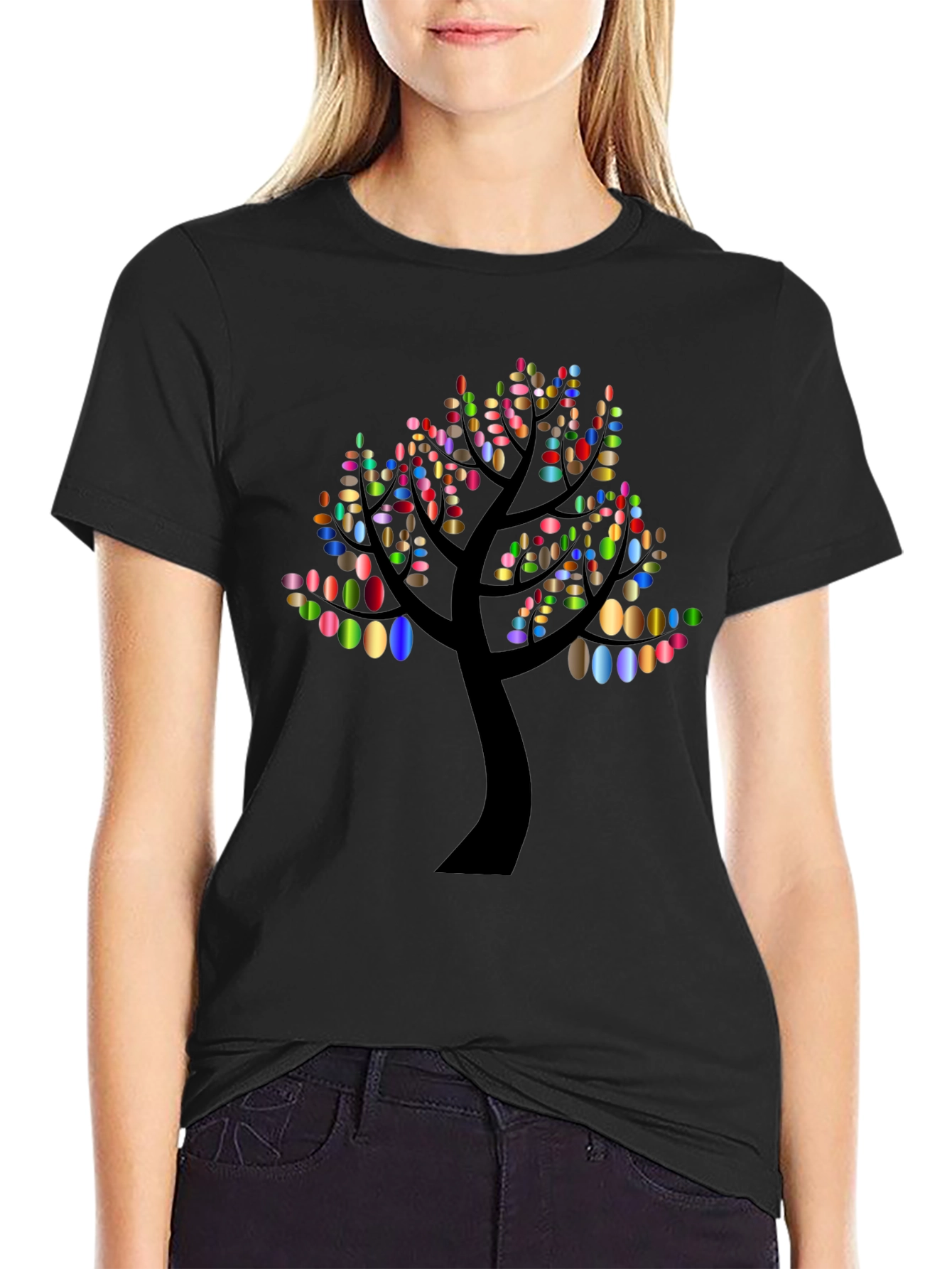 Abstract Tree Graphic Tee - Black Cotton Blend