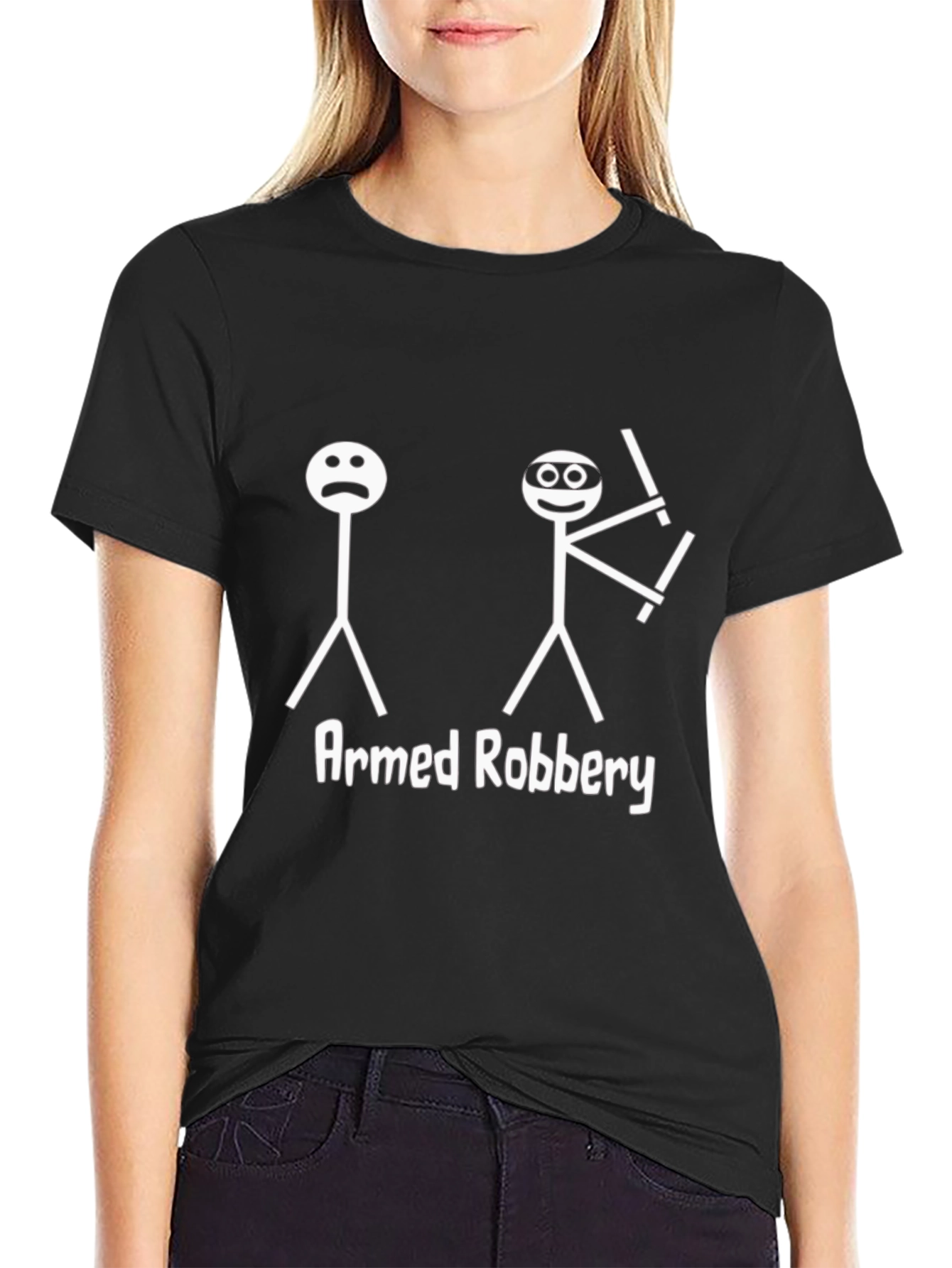 Armed Robbery Stick Figure Graphic Tee - Black