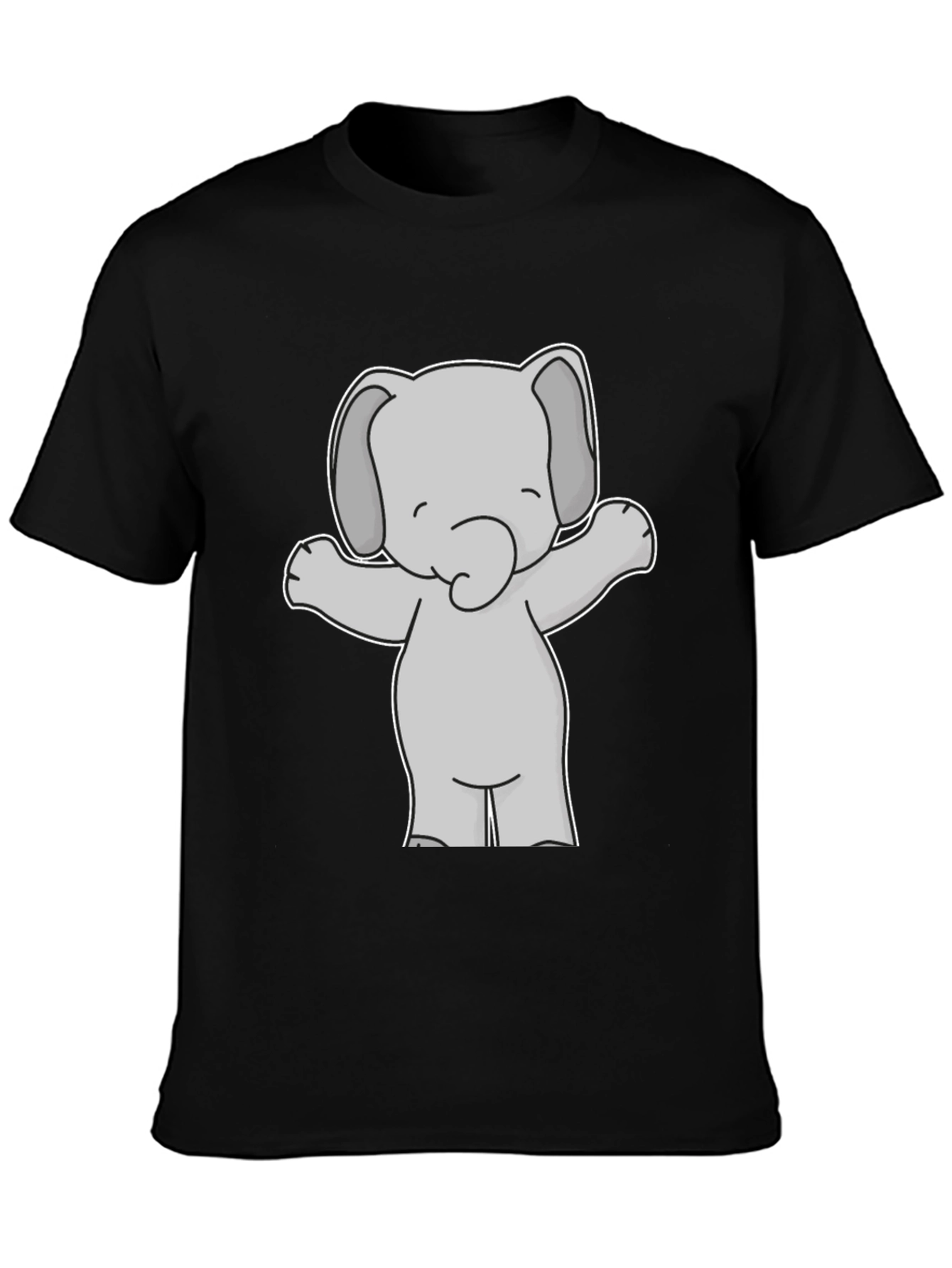 Cute Elephant Graphic Tee - Black Cotton T-Shirt