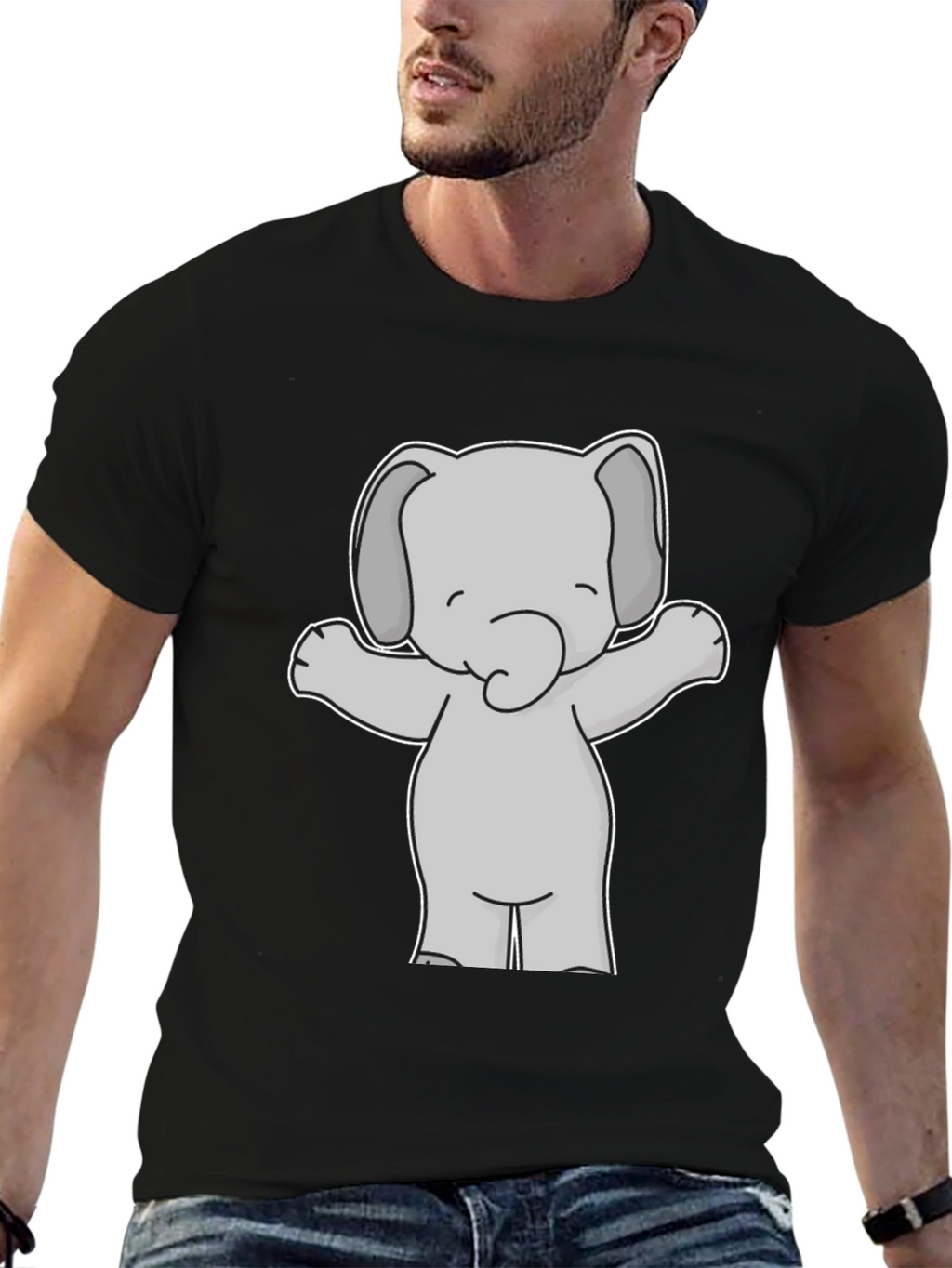 Cute Elephant Graphic Tee - Black Cotton T-Shirt