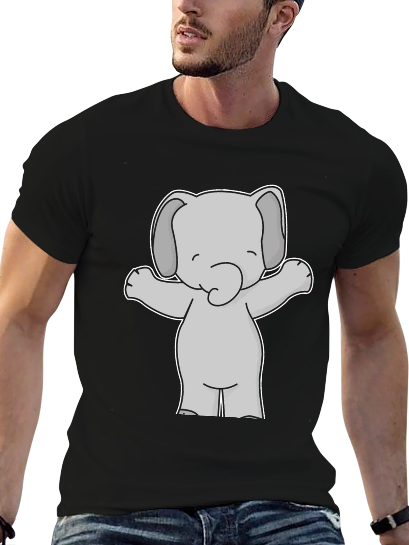 Cute Elephant Graphic Tee - Black Cotton T-Shirt