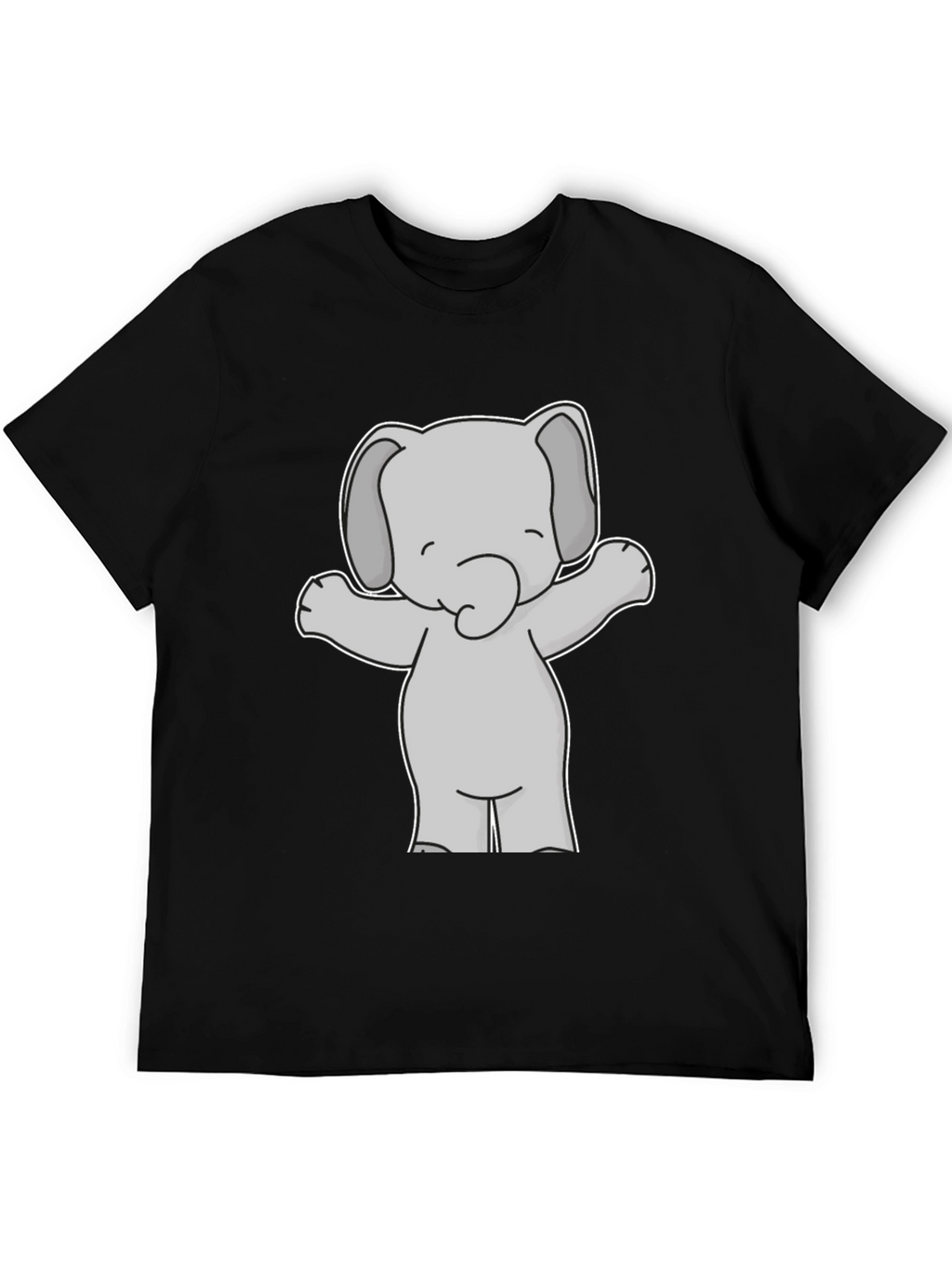 Cute Elephant Graphic Tee - Black Cotton T-Shirt