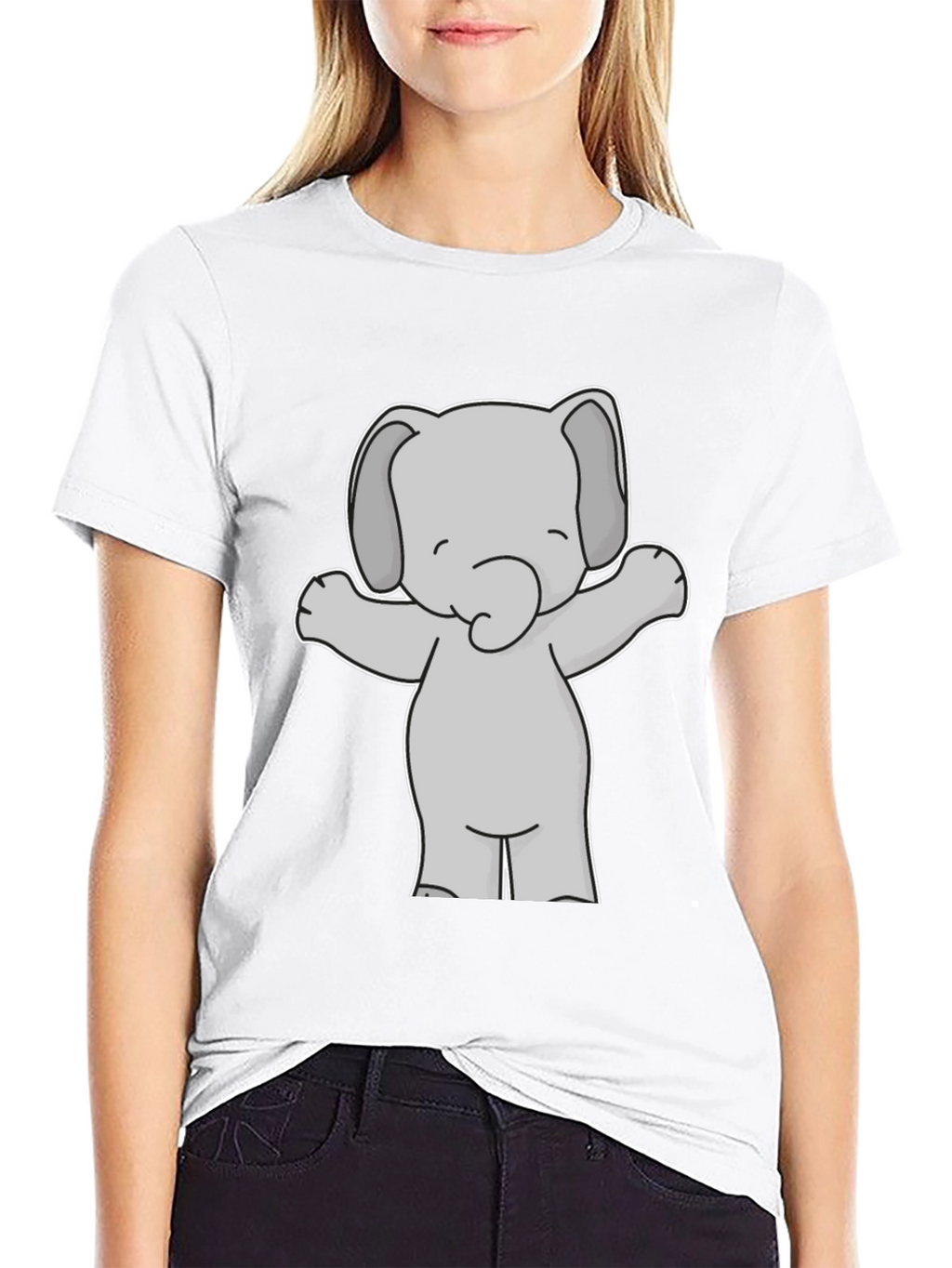 Cute Elephant Graphic Tee - Black Cotton T-Shirt