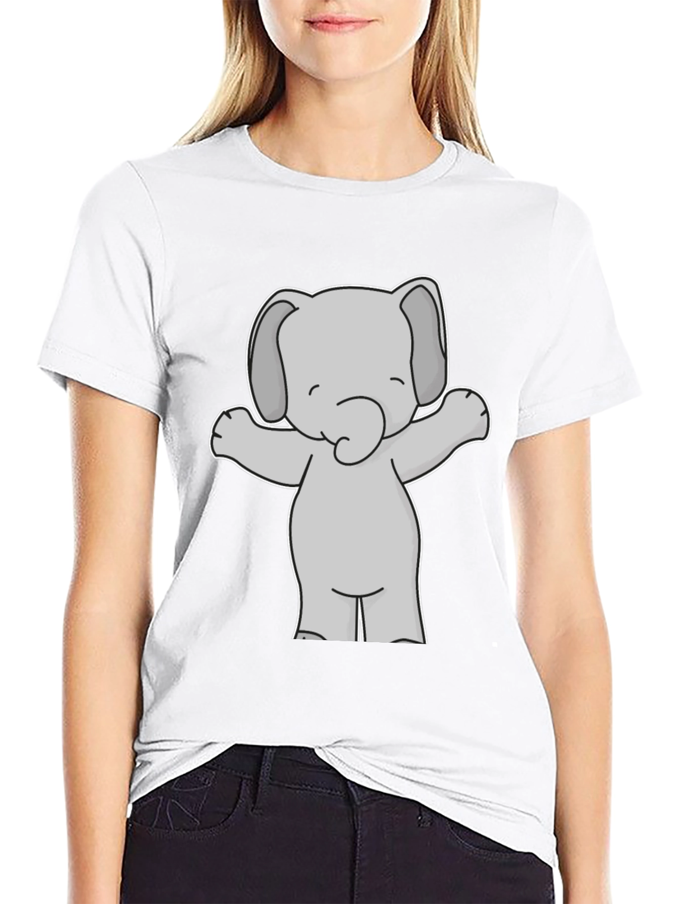 Cute Elephant Graphic Tee - Black Cotton T-Shirt