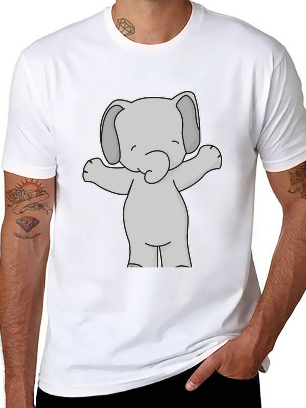 Cute Elephant Graphic Tee - Black Cotton T-Shirt
