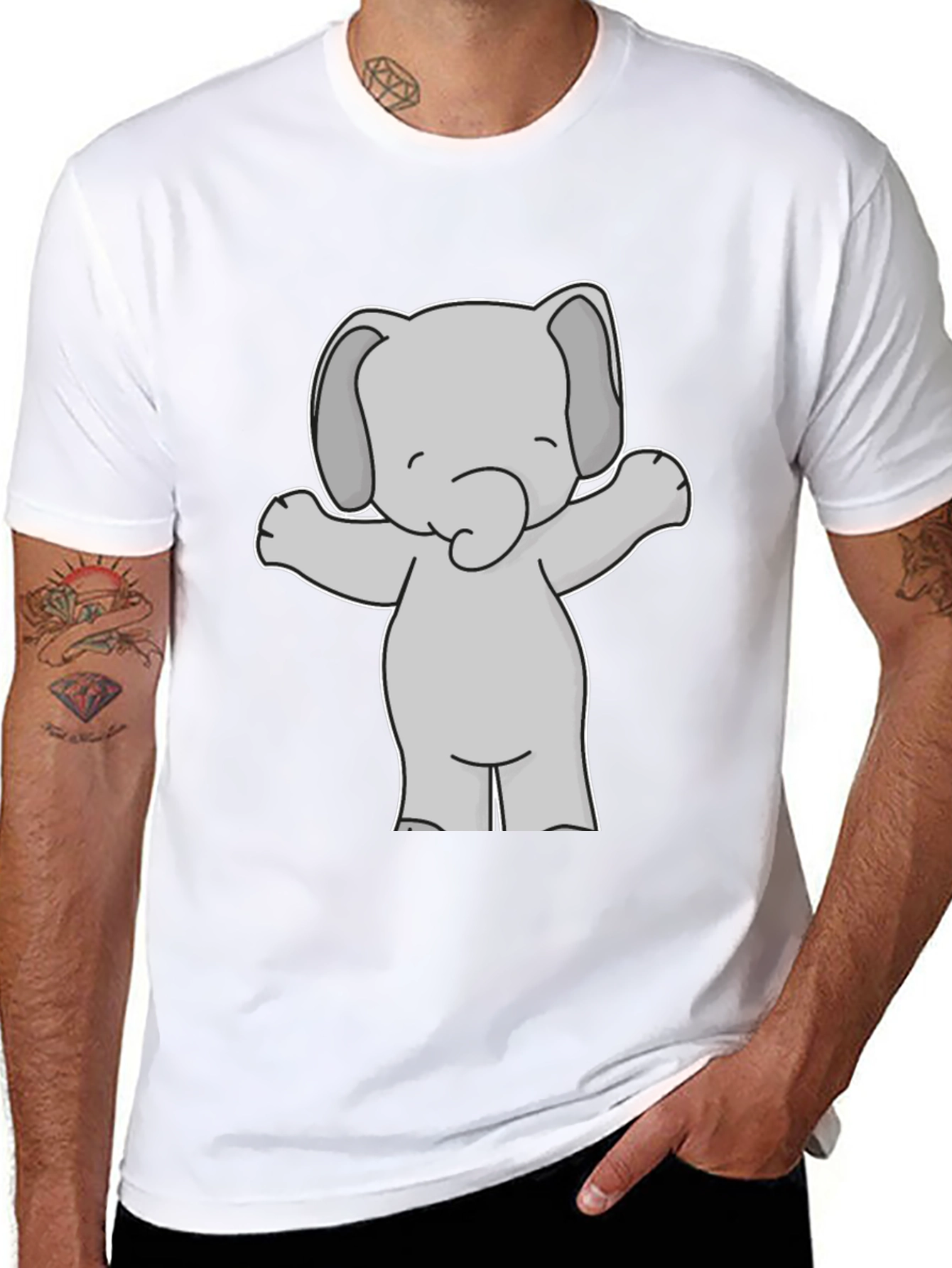 Cute Elephant Graphic Tee - Black Cotton T-Shirt