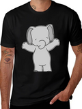 Cute Elephant Graphic Tee - Black Cotton T-Shirt