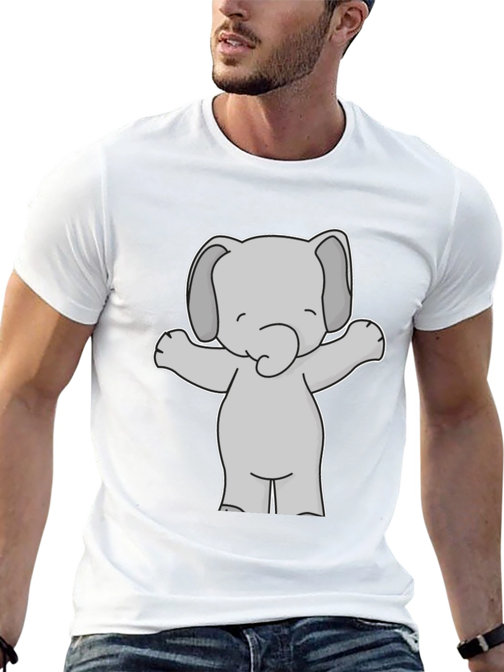 Cute Elephant Graphic Tee - Black Cotton T-Shirt