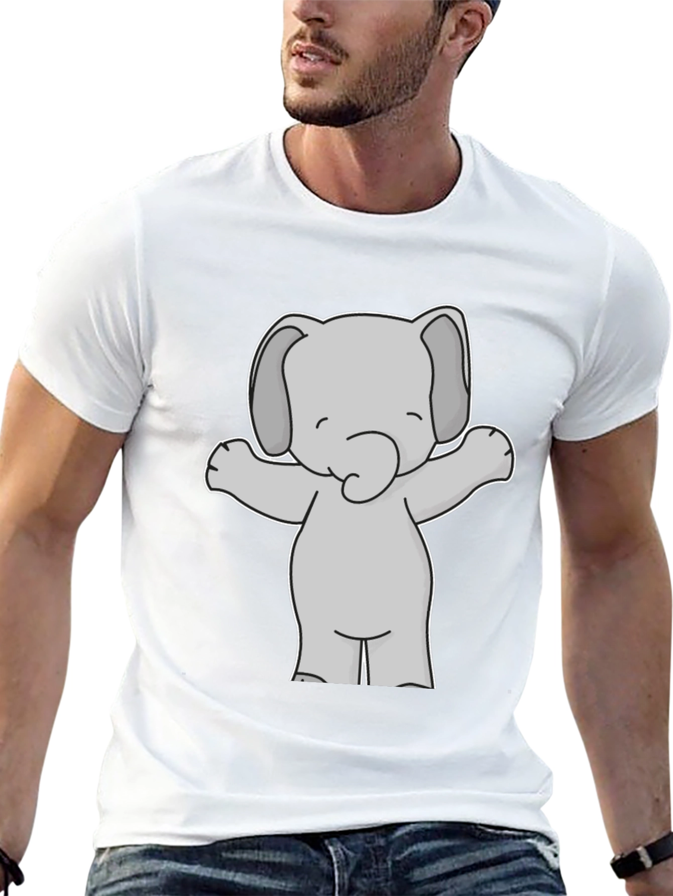 Cute Elephant Graphic Tee - Black Cotton T-Shirt