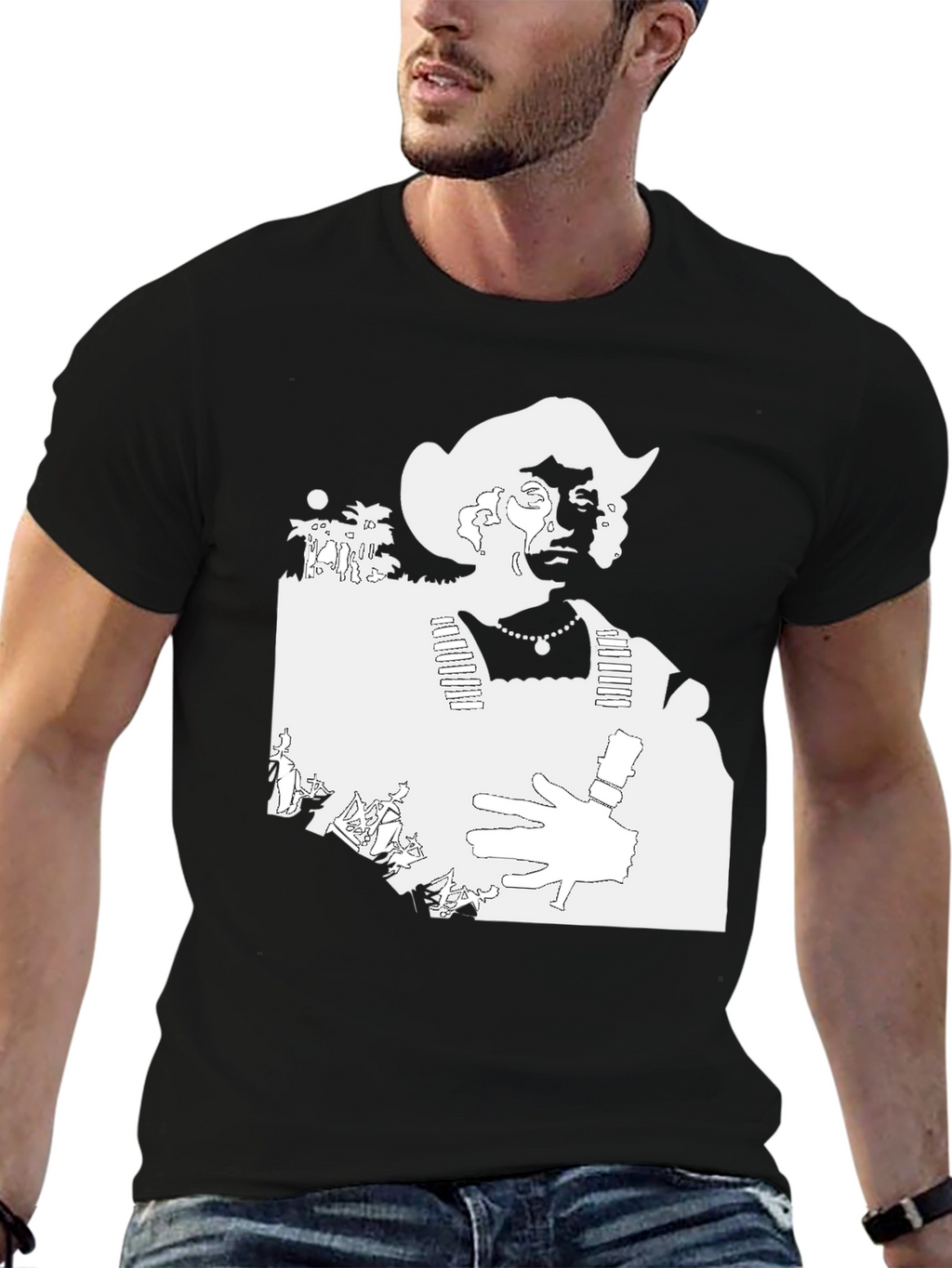 Graphic Tee: Retro Cowboy Silhouette Black T-Shirt