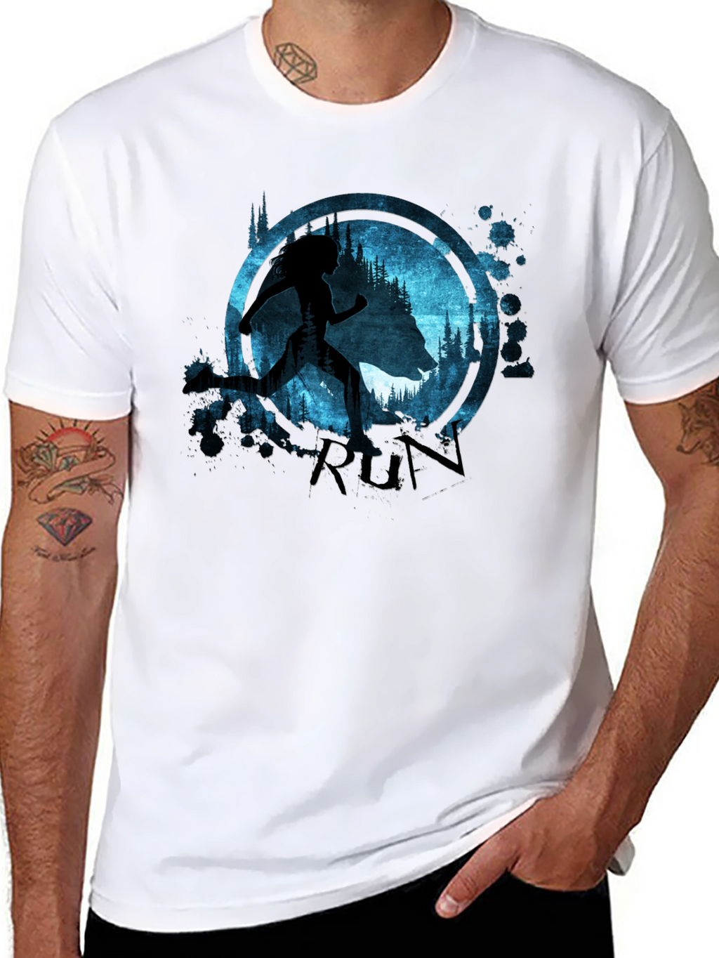 Run T-Shirt Wolf and Runner Graphic Tee
