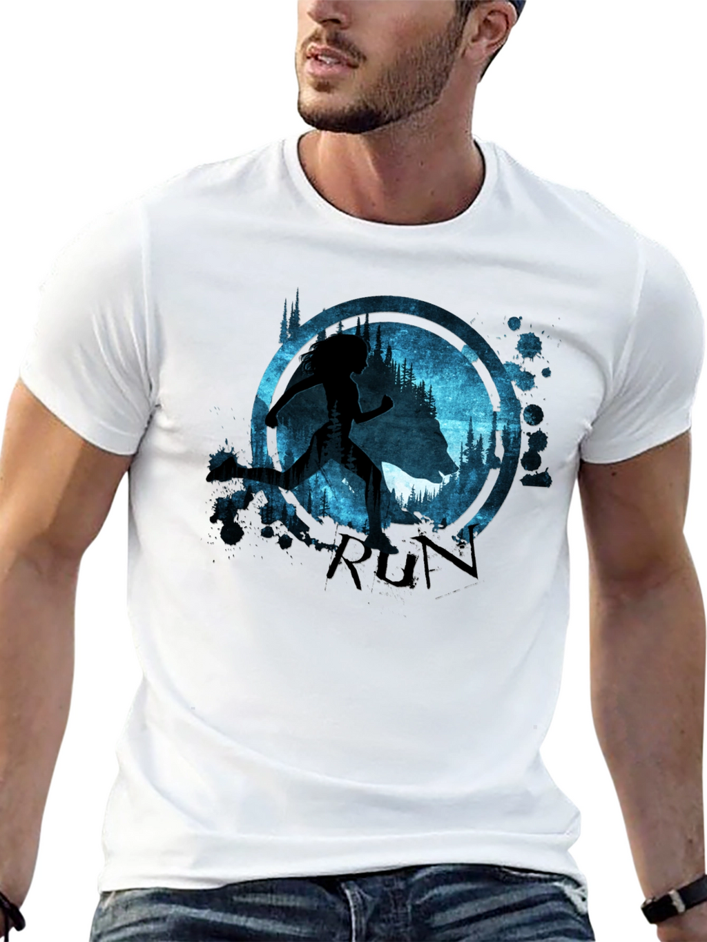 Run T-Shirt Wolf and Runner Graphic Tee