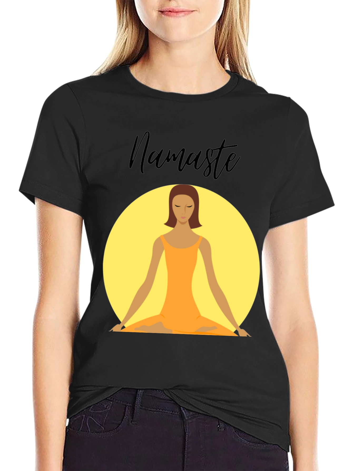 Namaste Yoga T-Shirt - Meditating Woman Design