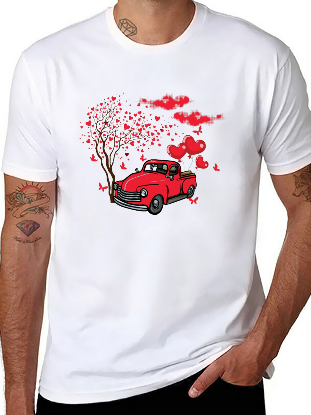 Romantic Red Truck Valentines Day T-Shirt