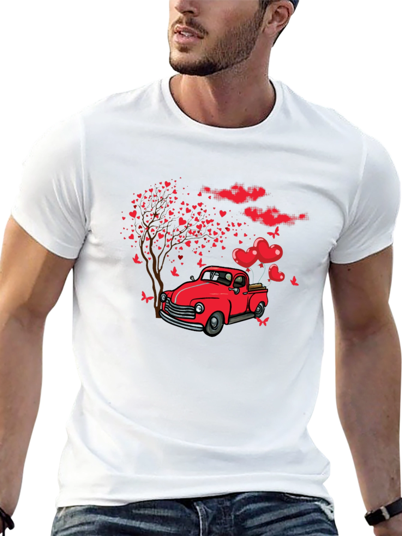 Romantic Red Truck Valentines Day T-Shirt