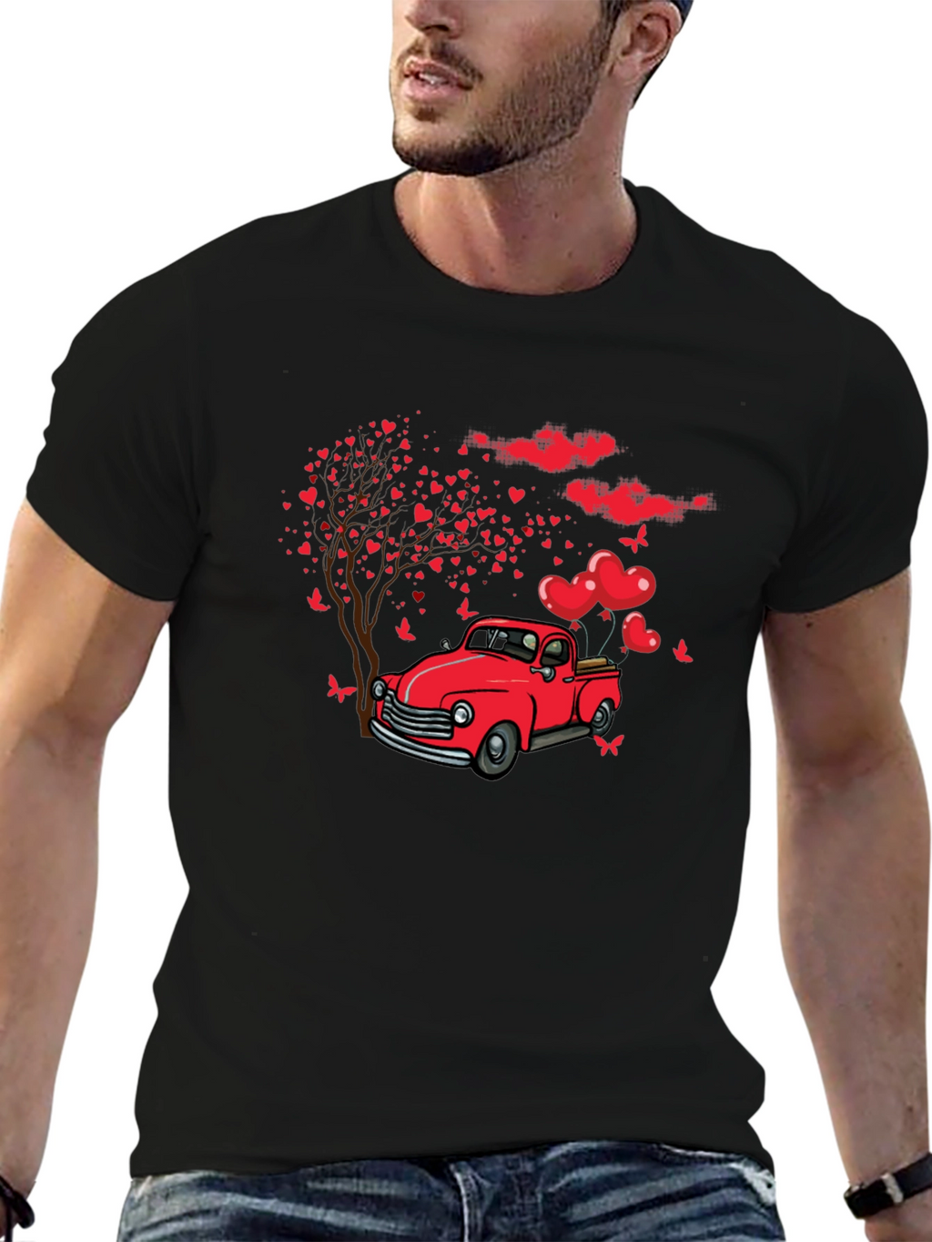Romantic Red Truck Valentines Day T-Shirt