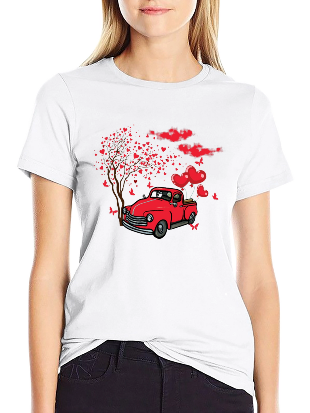 Romantic Red Truck Valentines Day T-Shirt