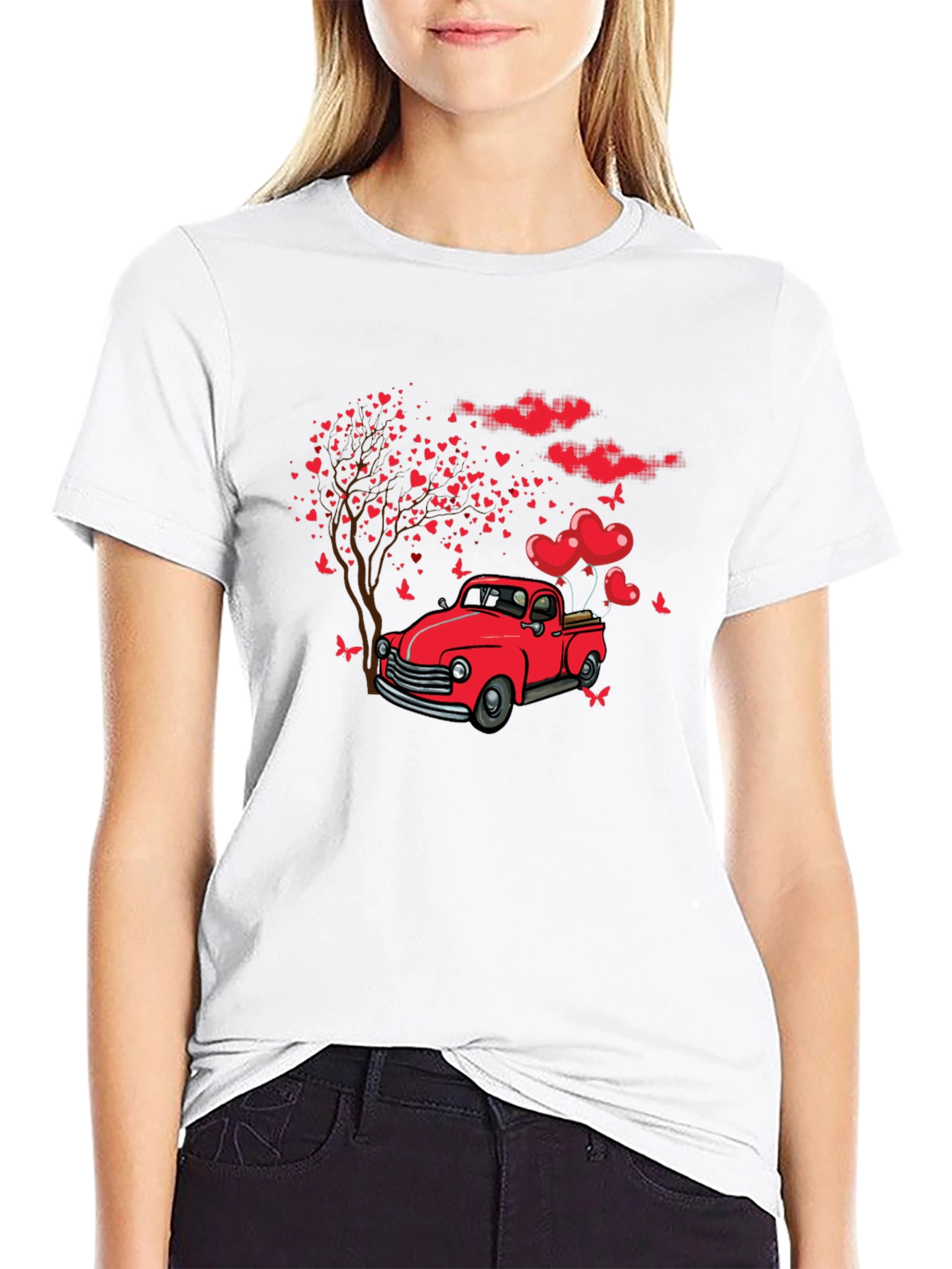 Romantic Red Truck Valentines Day T-Shirt