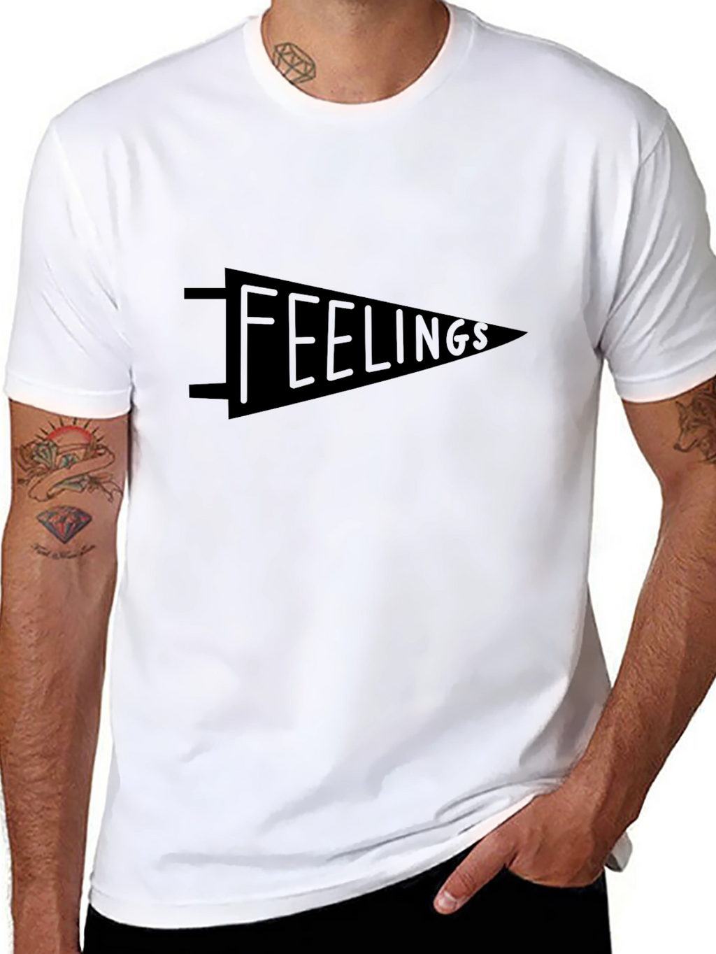 Feelings Pennant Graphic Tee - Soft Black T-Shirt
