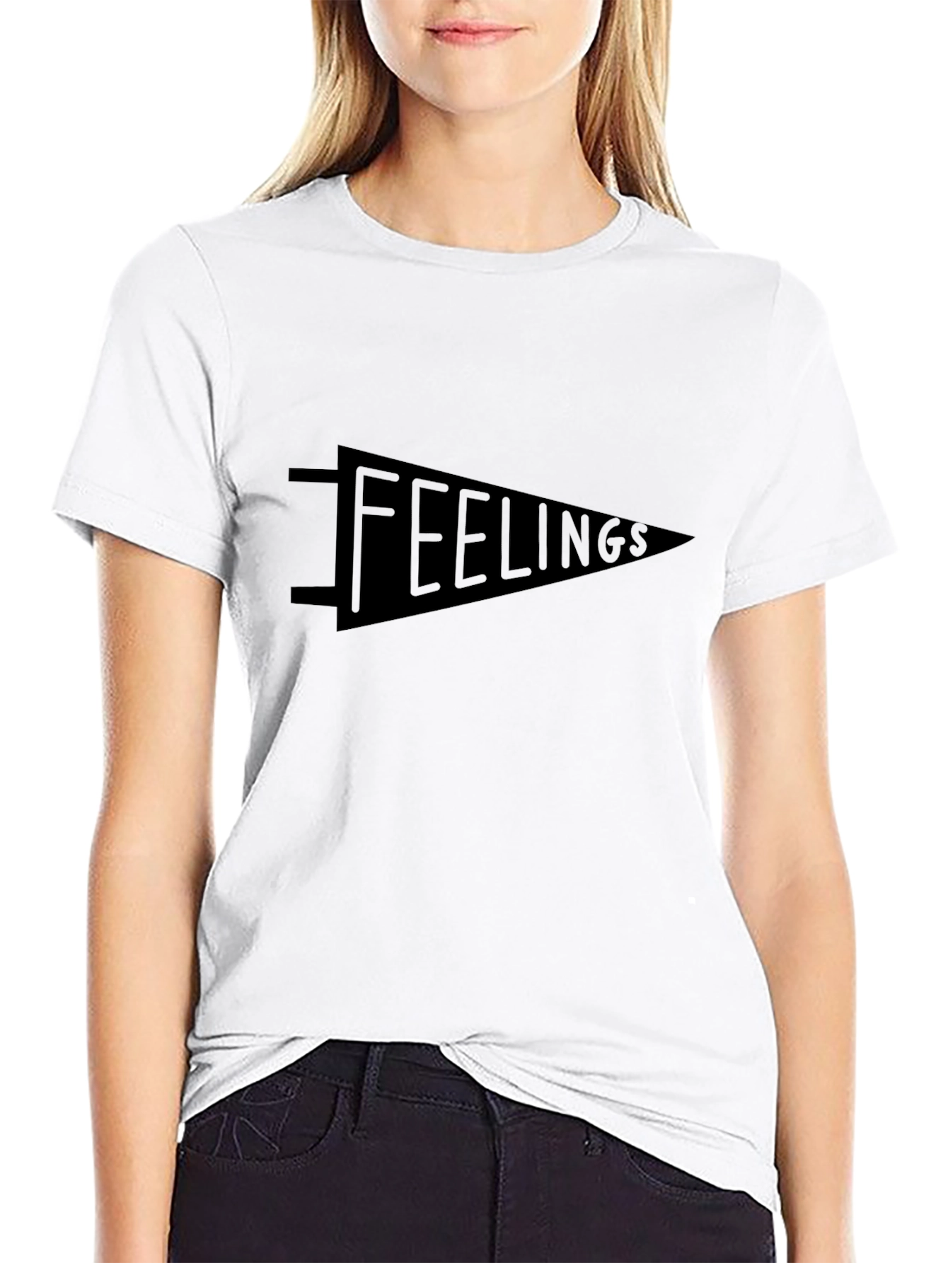 Feelings Pennant Graphic Tee - Soft Black T-Shirt