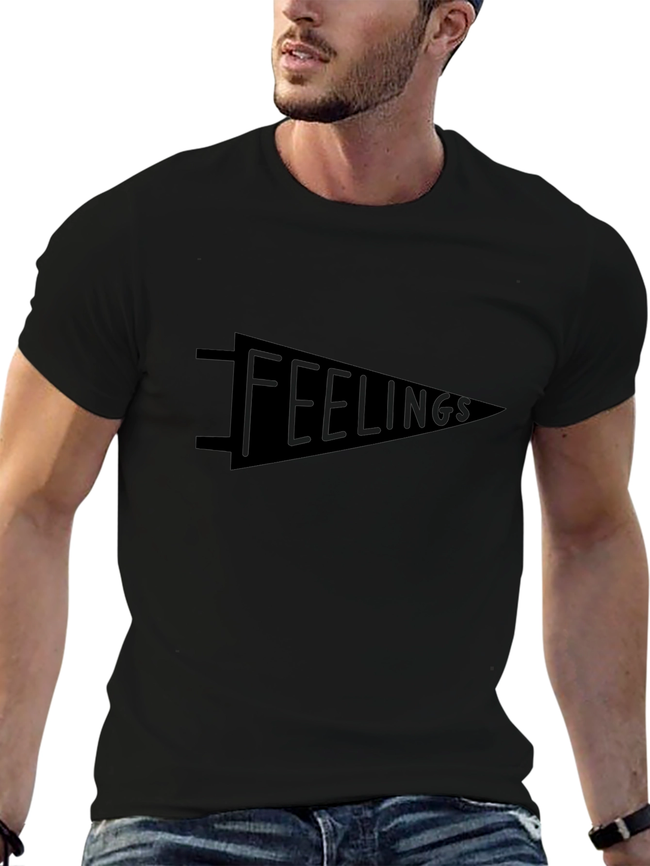 Feelings Pennant Graphic Tee - Soft Black T-Shirt